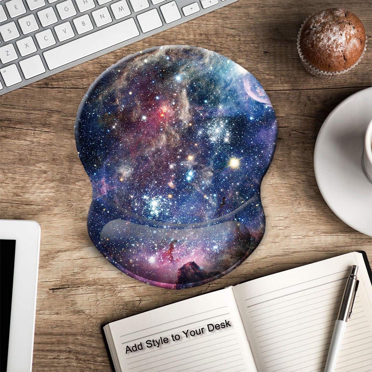 ITNRSIIET Ergonomic Mouse Pad with Gel Wrist Support Small Wrist Rest Smooth Surface Non-Slip PU Base Comfortable Office Supplies Pain Relief, 8.7 x 7.2 inches, Starry Sky