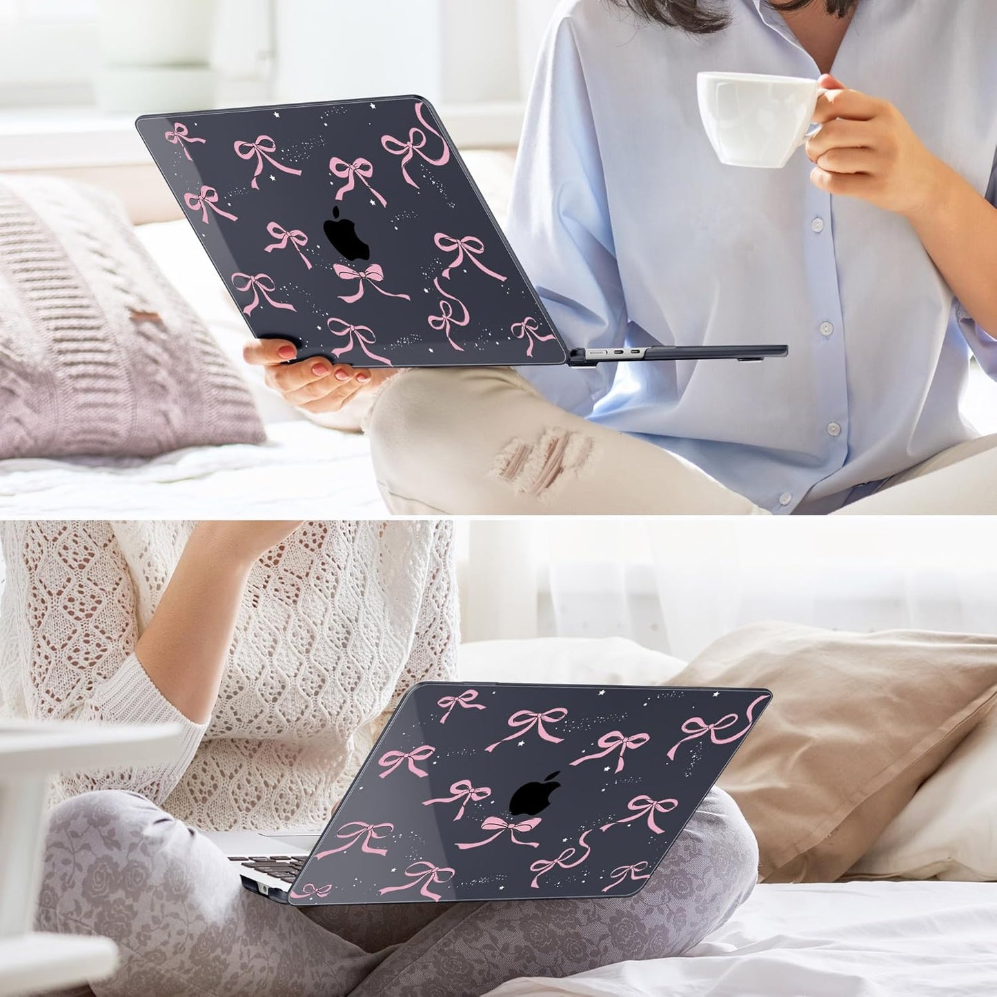 May Chen for MacBook Air 13.6 inch Case A3240 M4 A3113 M3 A2681 M2 with Retina Dispaly, 2025 2024 2023 2022 Release, Plastic Hard Shell Case with Screen Protector & Keyboard Cover, Crystal Black Bow