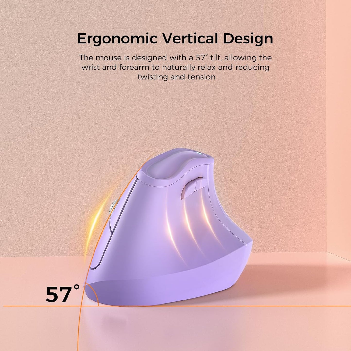 57° Ergonomic Wireless Tower Mouse, Vertical Quiet Ergo Mouse, Bluetooth(BT5.0,BT3.0)&2.4G, (800/1200/2400/2400/4000), 7 Buttons for Windows, macOS, iPadOS, Laptop, PC,Purple