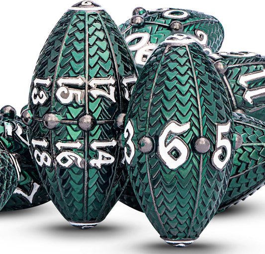 ARUOHHA DND Metal Dice Black Green Dragon Egg Dice with Metal Box, Role Playing Game RPG Polyhedral D and D Dice Set D20 D12 D10 D8 D6 D4