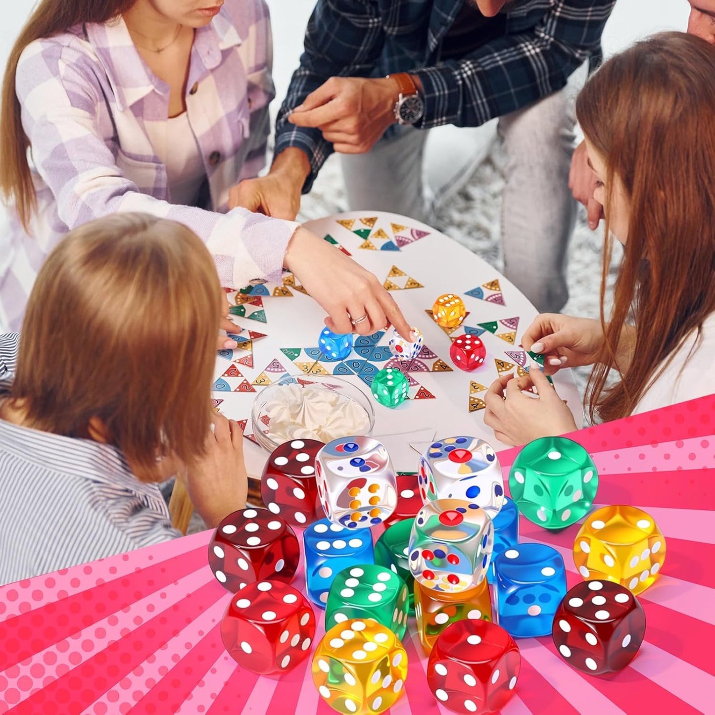 18 Pcs Casino Theme Party Dice Large Opaque Jumbo Acrylic D6 Dice for Casino, Craps, Table Games and Board Games(25 mm,Clear Color)