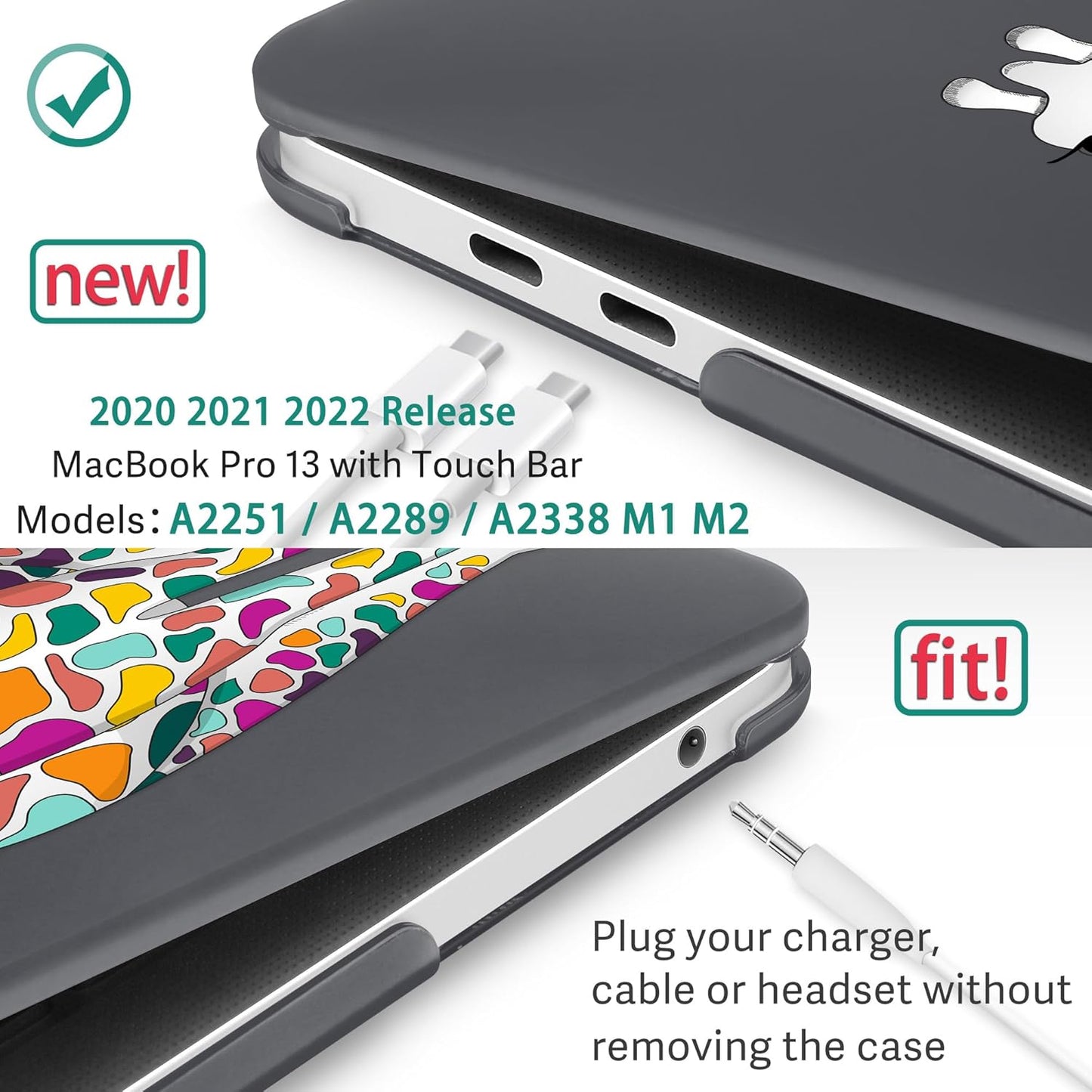 May Chen Compatible with MacBook Pro 13 inch Case 2022 2021 2020 Release Models A2338 M2 M1 A2251 A2289, Plastic Hard Shell Case Keyboard Cover for Mac Pro 13" with Touch Bar, Black Smile Giraffe