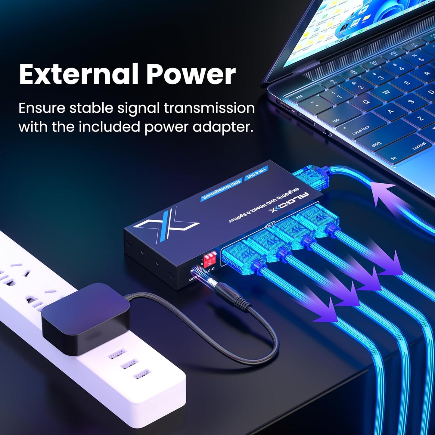 4K HDMI Splitter 1x4 withEDID, 4K@60Hz HDR HDMI 2.0 18Gbps HDMI Duplicator Support HDCP 2.2 for Switch2 Apple TV, PS5, Xbox, Roku, Projector... (4K@60Hz 1 in 4 Out)