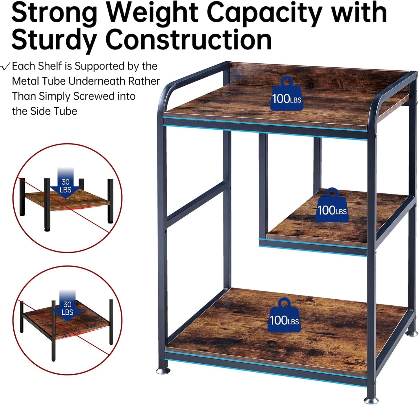 22 x 18 Inch Large Printer Stand, Mobile Printer Table with Wheels for Home Office Storage and Organization, PC Tower Stand, Host Computer Cart, Shelf for Desktop CPU Shredder - Rustic Brown