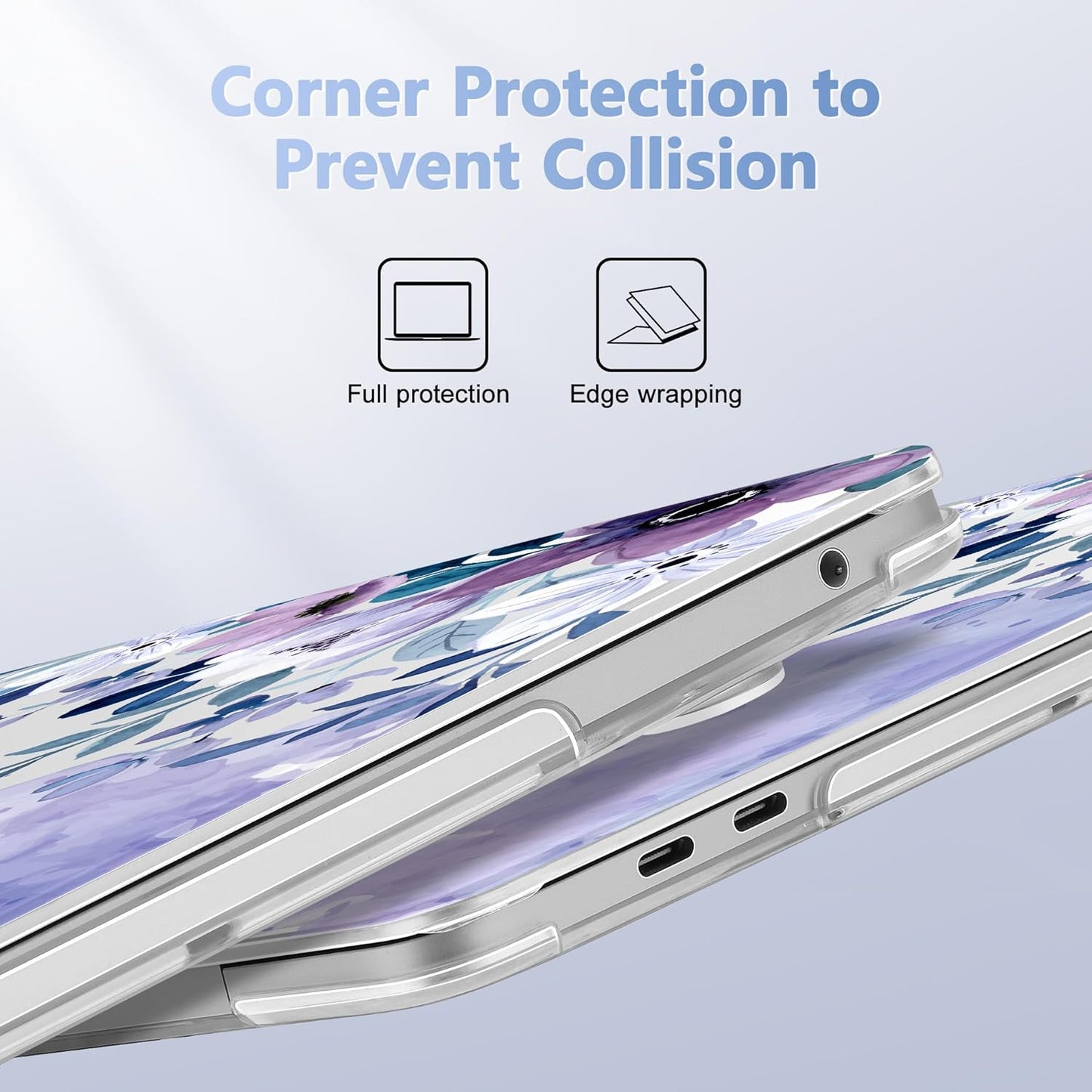 May Chen Compatible with MacBook Pro 13 inch Case 2022 2021 2020 Release Models A2338 M2 M1 A2251 A2289, Plastic Hard Shell Case for MacBook Pro 13 Inch with Touch Bar, Watercolor Purple Floral