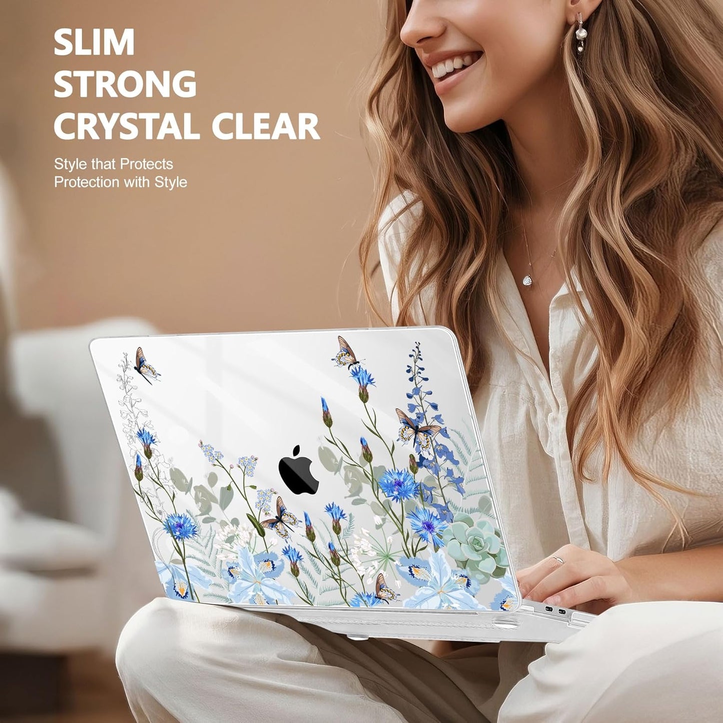 May Chen Compatible with MacBook Pro 13 inch Case with Touch Bar 2022 2021 2020 Release A2338 M1/M2 A2251 A2289, Plastic Hard Shell Case with Keyboard Cover + Dust Plug, Blue Flowers Leaves