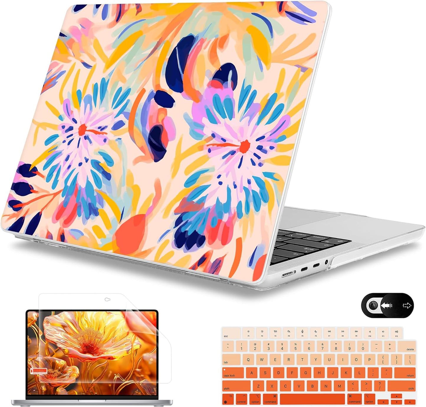 Mektron Case for MacBook Pro 16" M4 A3403 A3186 M3 A2991 M2 A2780 M1 A2485 (2021/2023/2024) Pro/Max with Touch ID, Hard Shell Plastic Laptop Cover Keyboard Cover Screen Protector, Abstract Botanical