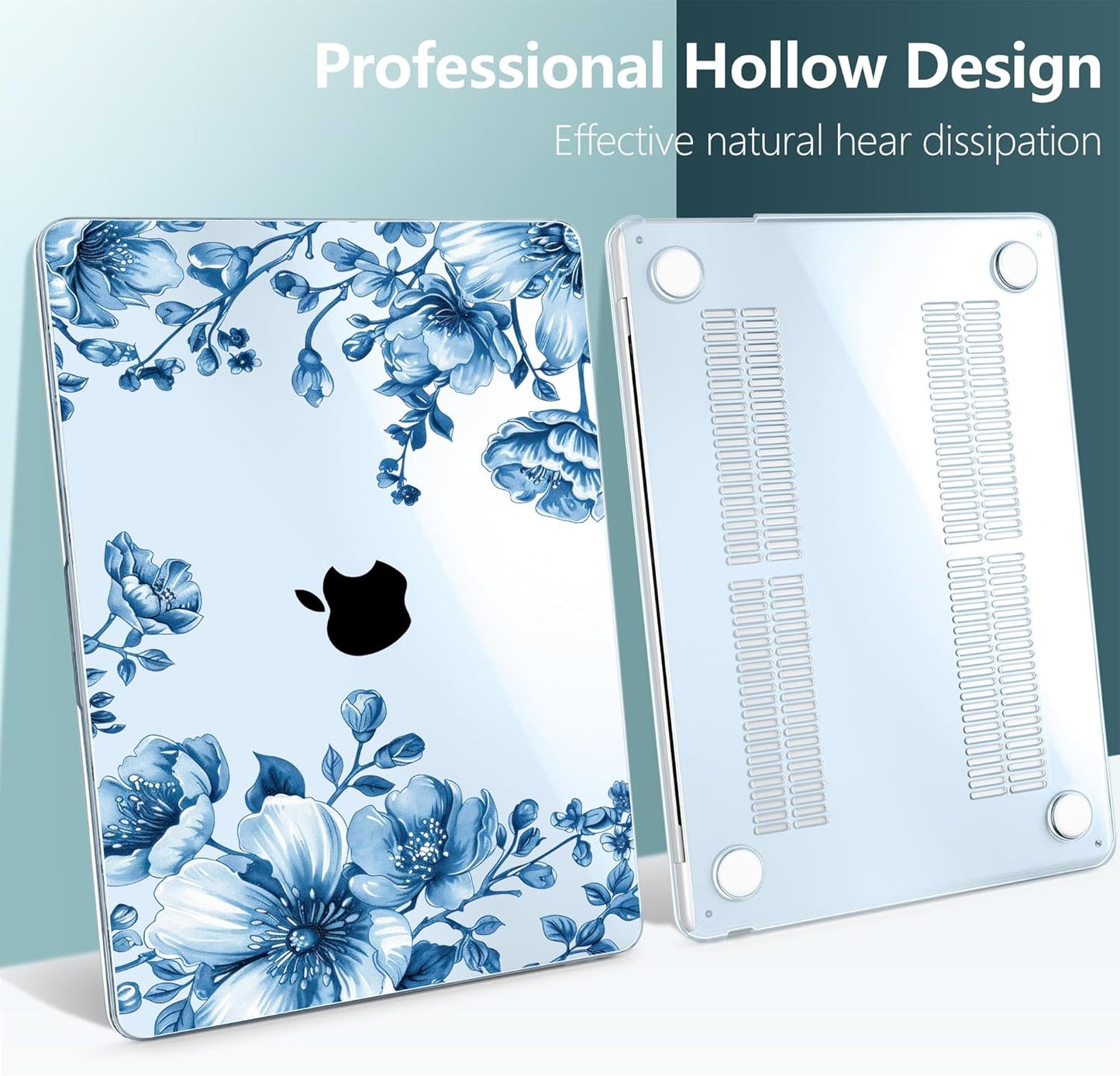 TWOLSKOO Compatible with M4 MacBook Air 13.6 inch Case 2025-2022 Release M4 A3240 M3 A3113 M2 A2681, Plastic Hard Shell & Keyboard Cover & Type C Adapter & Screen Protector, Blue Chinoiserie