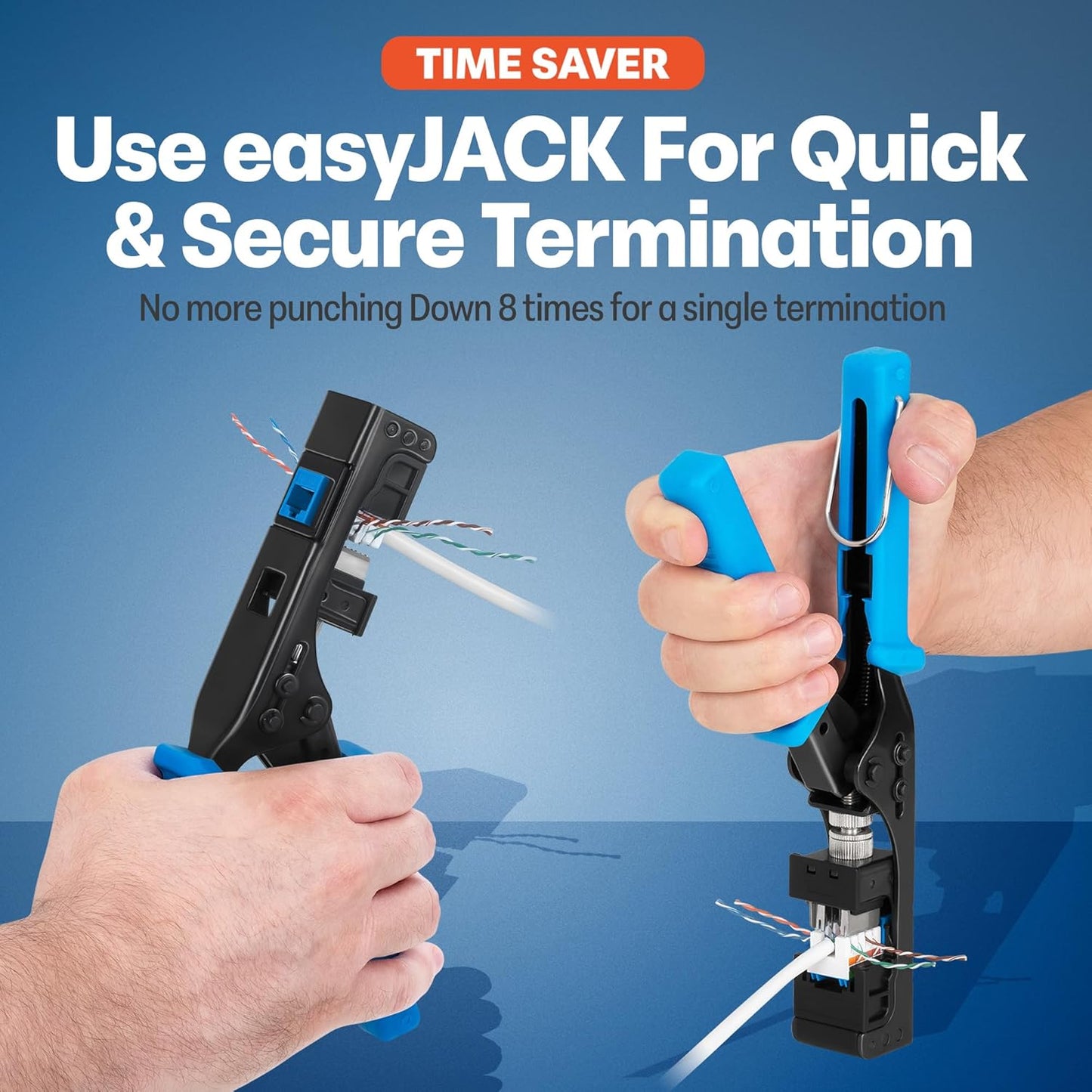 Everest 90° Angled RJ45 Cat5e Keystone Jacks 10-Pack in Blue - Slim Profile Female RJ45 Connectors - Cat 5e Keystone Jack - Compatible with 90° Angled Speed Termination Tool - easyJACK (B094WB91H3)