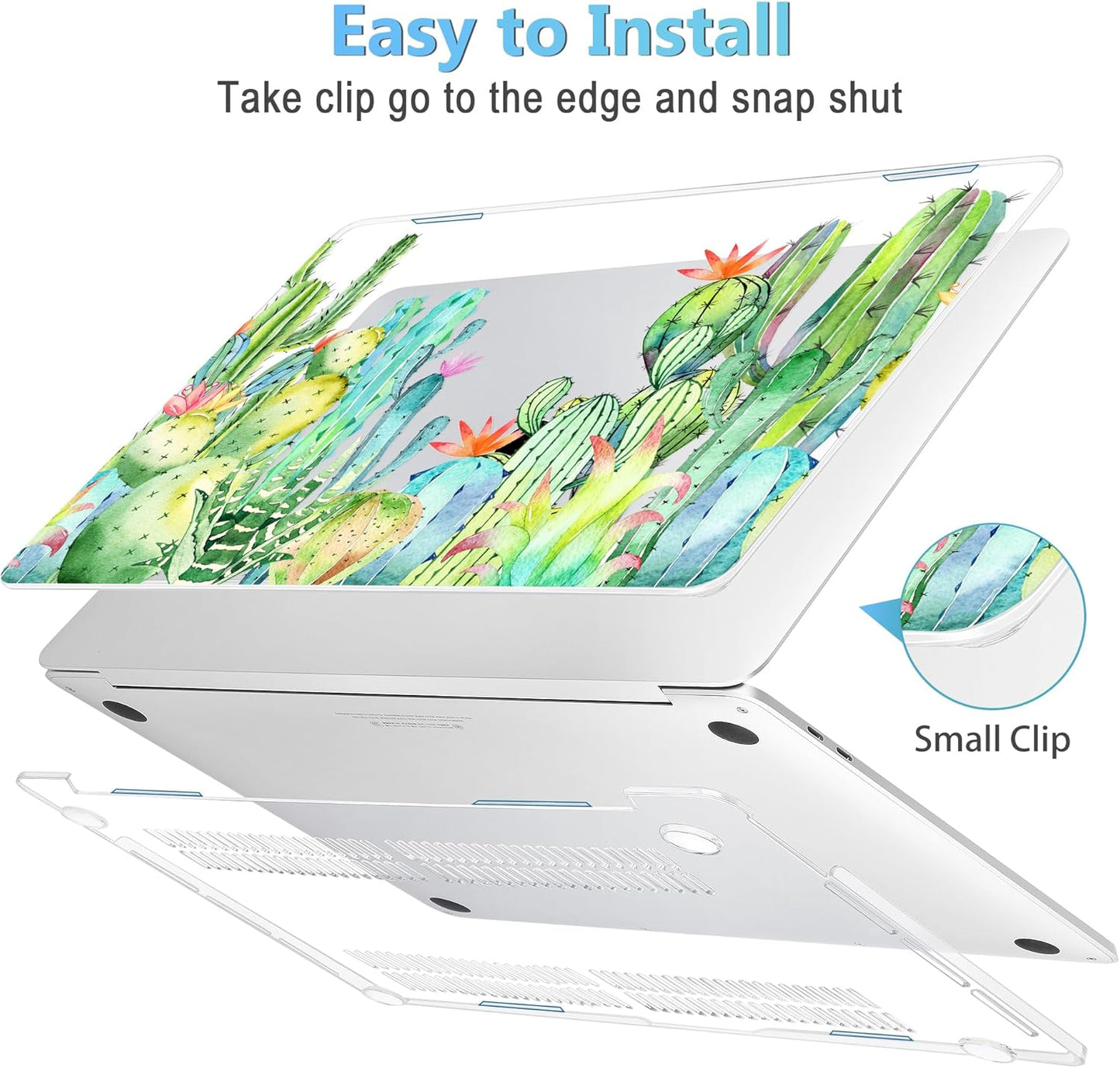 Mektron for MacBook Pro 13 inch Case 2022 2020 Release A2338 M2 M1 A2289 A2251, Printing Plastic Hard Shell Cover with Keyboard Skin for New MacBook Pro 13.3-inch Touch Bar,Watercolor Cactus