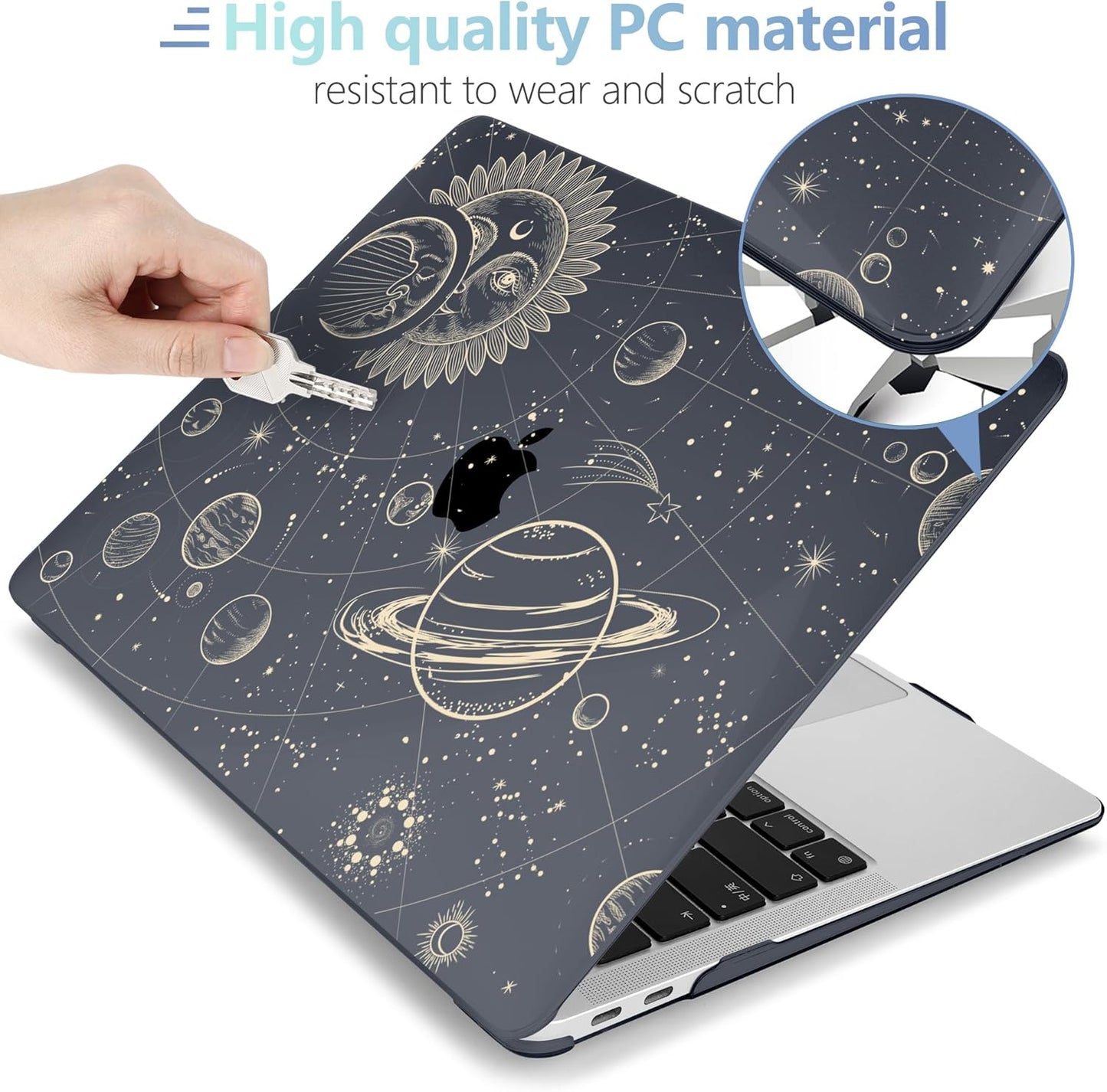 MEEgoodo for MacBook Air 13.3 inch Case 2021 2020 2019 2018 A2337 M1 A2179 A1932, Clear Case for MacBook Air M1, Hard Shell with Keyboard Webcam Cover & Trackpad Film & Type C Adapter,Moon