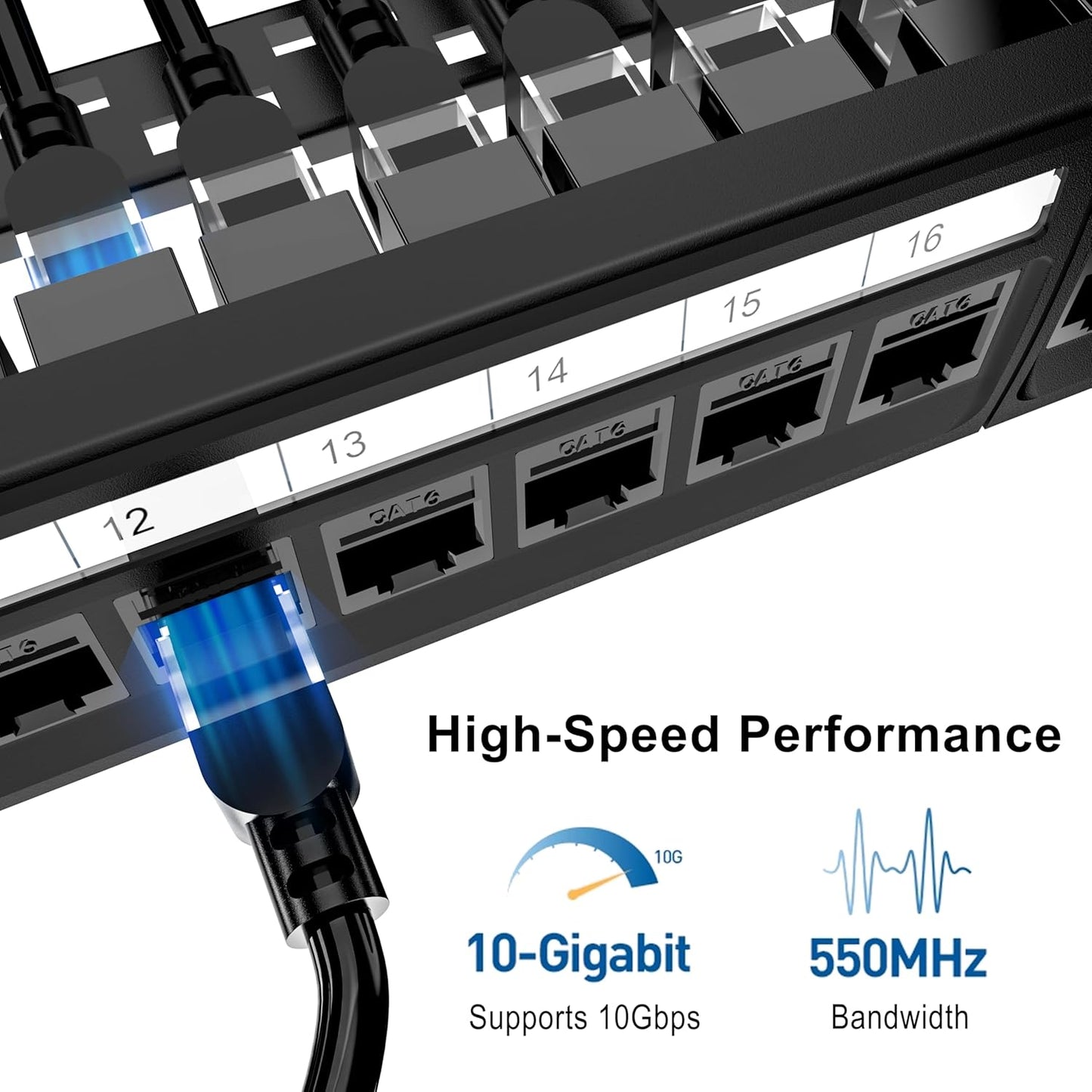 Jadaol 24 Port Patch Panel Rackmount or Wall Mount 19-Inch, 1U Cat6 Network Panel Preloaded with 24 Keystone Couplers plus 1 Spare, 10Gbps Ethernet Patch Panel with Cable Management & Back Support Bar
