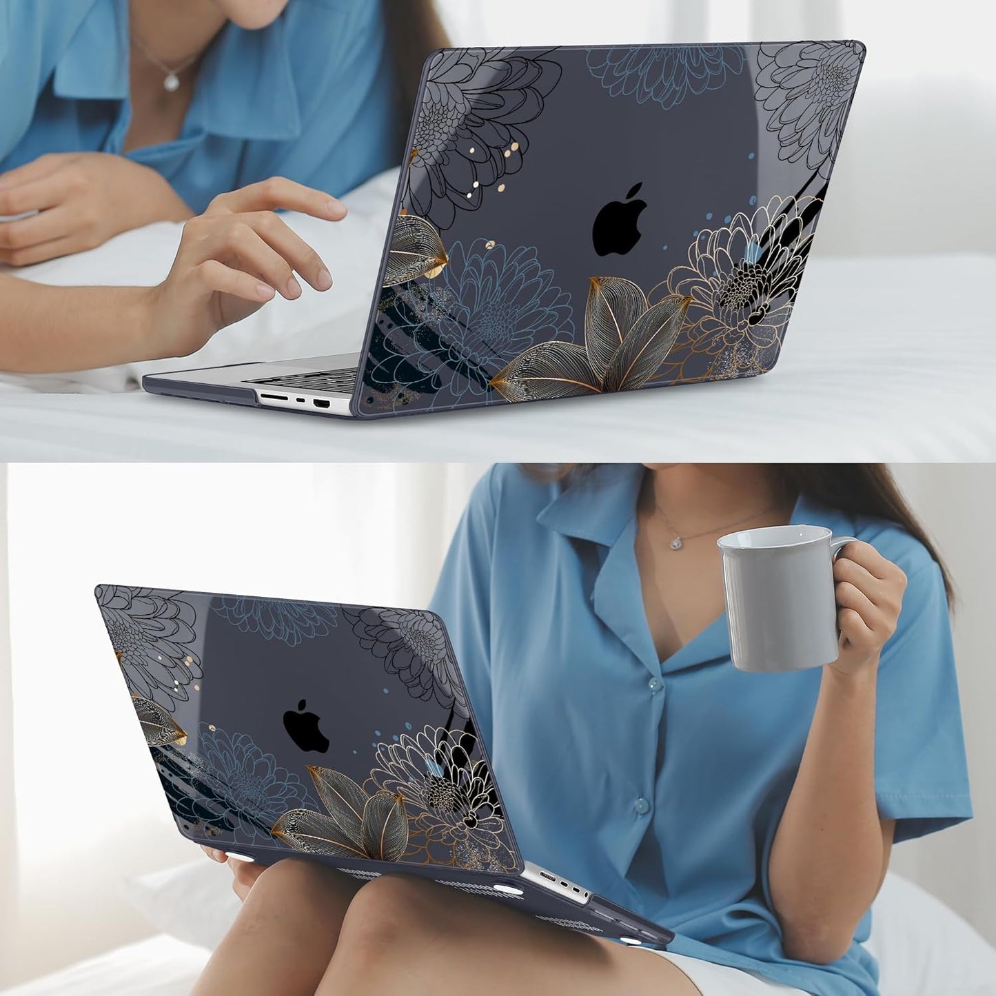 Mektron Case for MacBook Pro 16" M4 A3403 A3186 M3 A2991 M2 A2780 M1 A2485 (2021/2023/2024) Pro/Max with Touch ID, Hard Shell Plastic Laptop Cover Keyboard Cover Screen Protector, Line Chrysanthemums