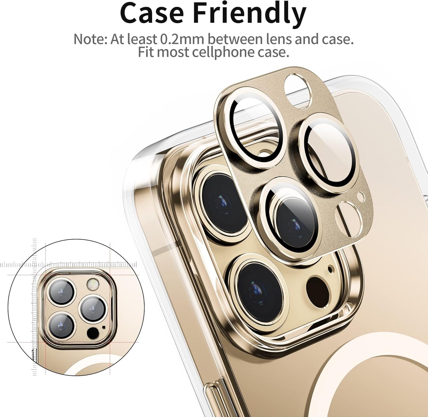 Camera Lens Protector for iPhone 14 Pro/iPhone 14 Pro Max, Alloy Metal Camera Cover with Tempered Glass Screen Protector Accessories,Case Friendly,Scratch Resistant,Easy to Install -Gold