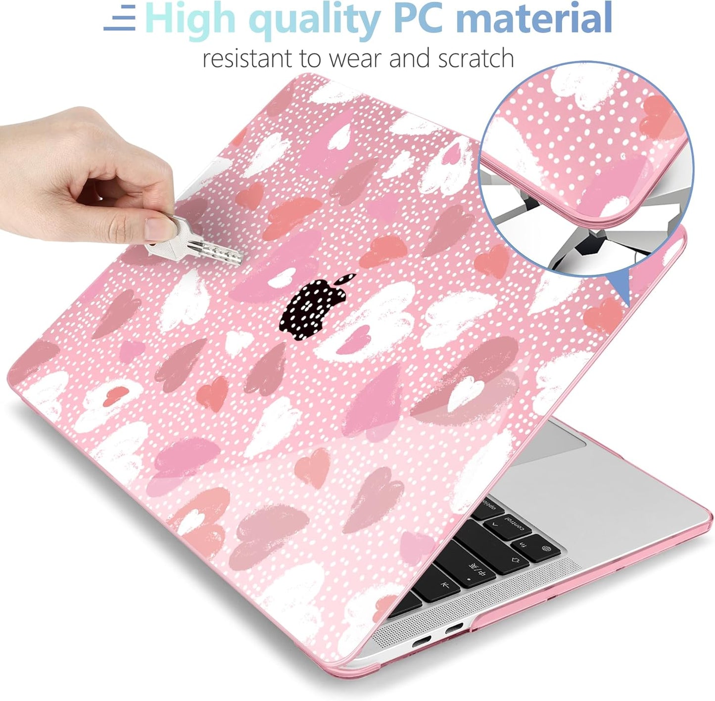MEEgoodo Case for MacBook Pro 13 inch Case 2022 2021 2020 New A2338 M2/M1 A2251 A2289, Laptop Hard Shell with Keyboard & Camera Cover Compatible with 13 inch MacBook Pro, Pink Hearts & Dots