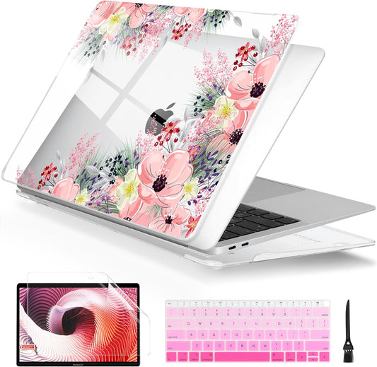 Laptop Case for MacBook Air 13 2020 2019 2018 with Touch ID & Retina Display Floral Series Hard Shell with Keyboard Cover Screen Protector for New Mac Air 13.3 inch A2337 A2179 A1932, Beautiful Floral