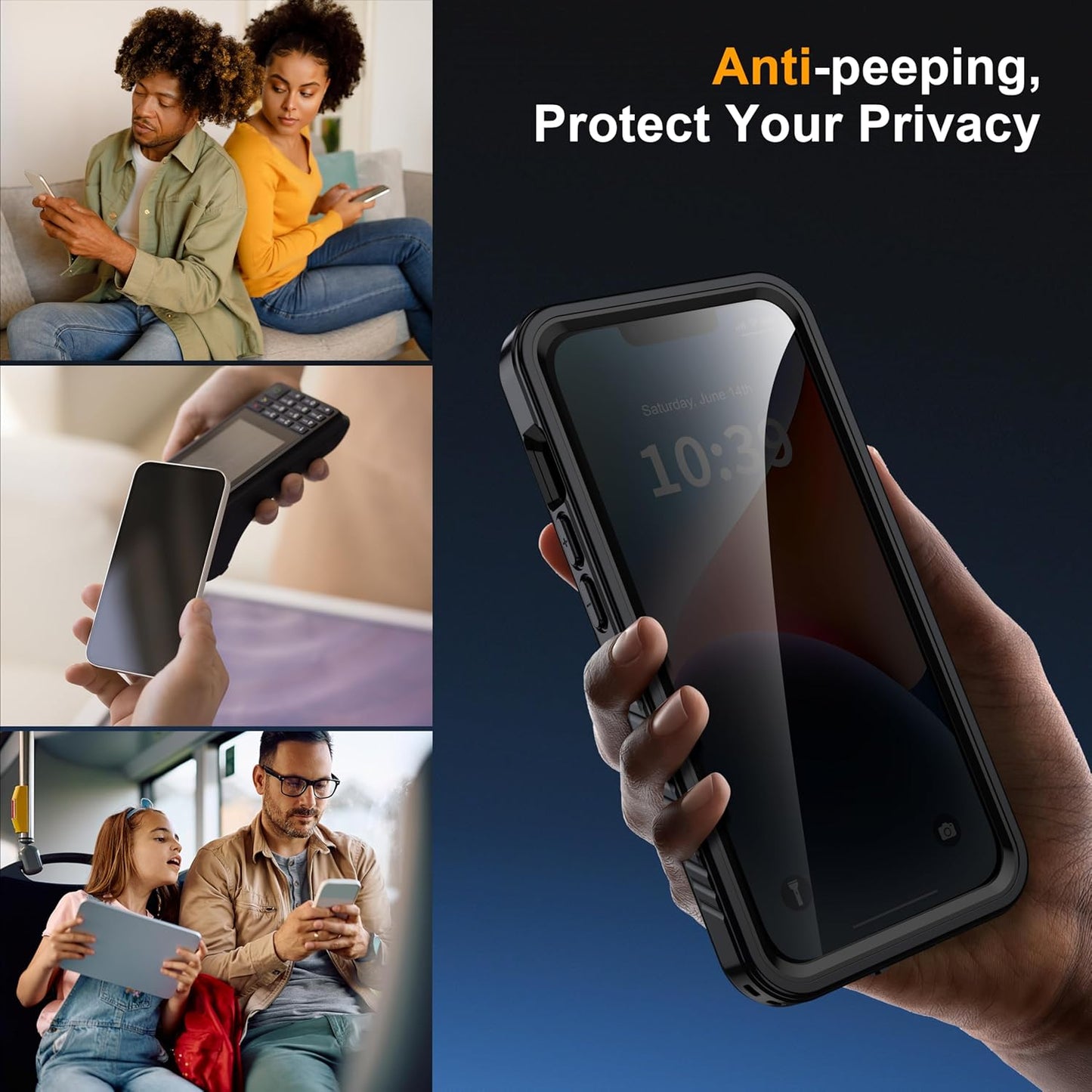 for iPhone 14 Case Waterproof - Built-in Privacy Screen Protector & HD Screen Protector [IP68 Underwater] Shockproof Dustproof Full Body Protection iPhone 14 Phone Case Black