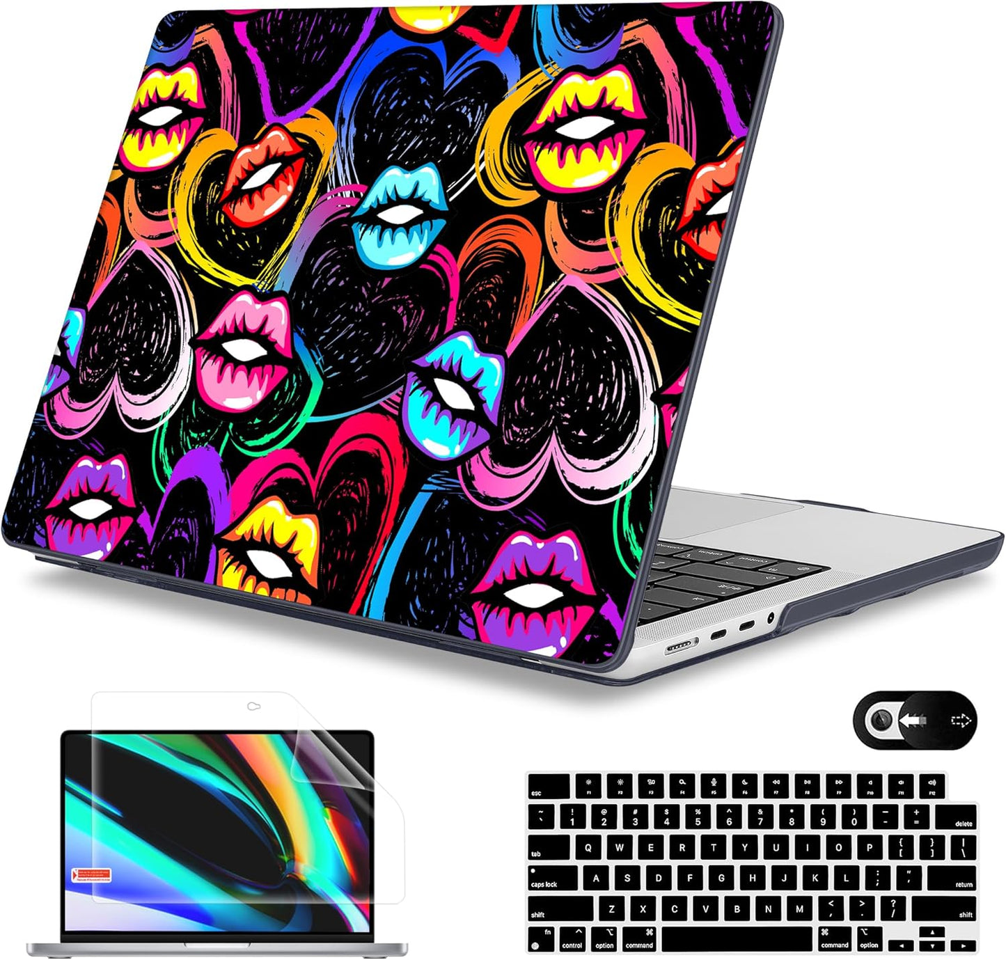 Mektron Case for 2025 MacBook Pro 16" M4 A3403 A3186 M3 A2991 M2 A2780 M1 A2485 (2021/2023/2024) Pro/Max with Touch ID, Hard Shell Plastic Laptop Cover Keyboard Cover Screen Protector, Colorful Lips