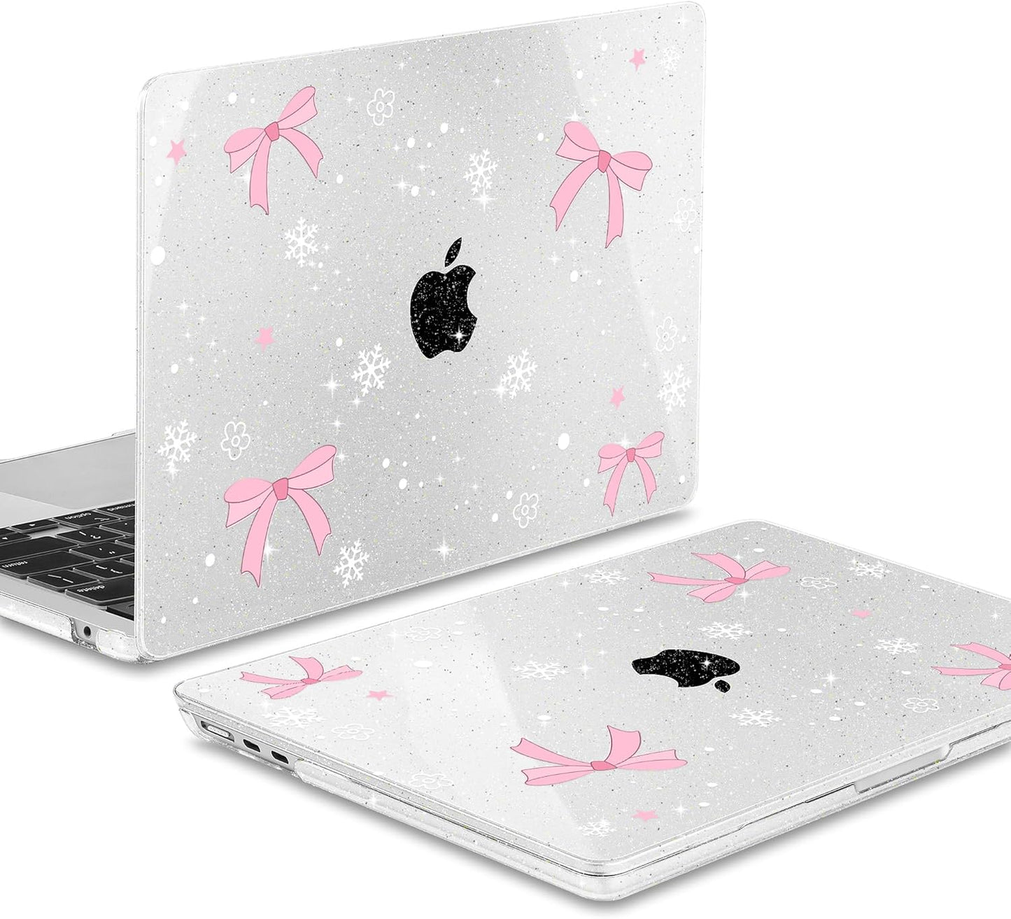 May Chen for MacBook Air 13.6 inch Case A3240 M4 A3113 M3 A2681 M2 with Retina Dispaly, 2025 2024 2023 2022 Release, Plastic Hard Shell Case with Screen Protector & Keyboard Cover, Snowflake Bow