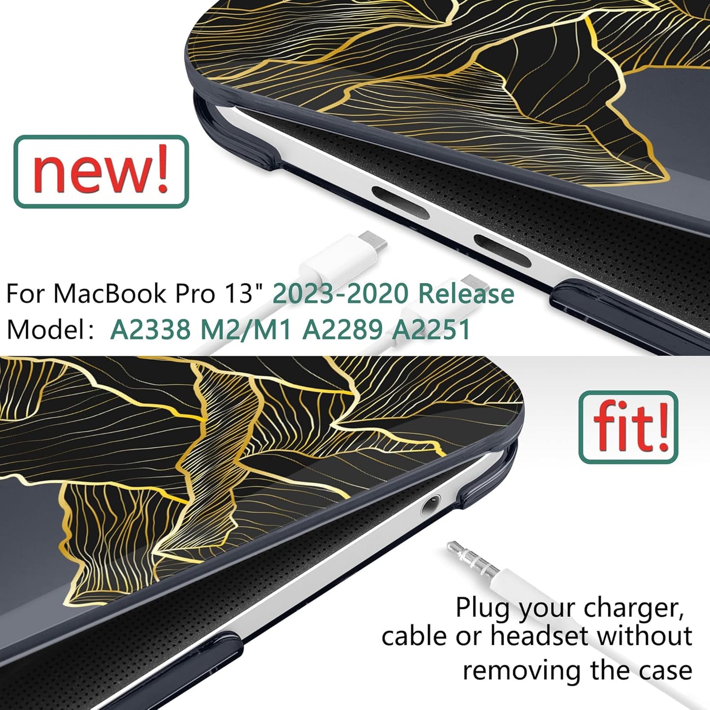 TWOLSKOO Compatible with MacBook Pro 13 inch Case 2023-2016 A2338 M2/M1 A2251 A2289 A2159 A1989 A1706, Plastic Hard Shell Cover & Keyboard Skin & Screen Protector - Golden Mountain