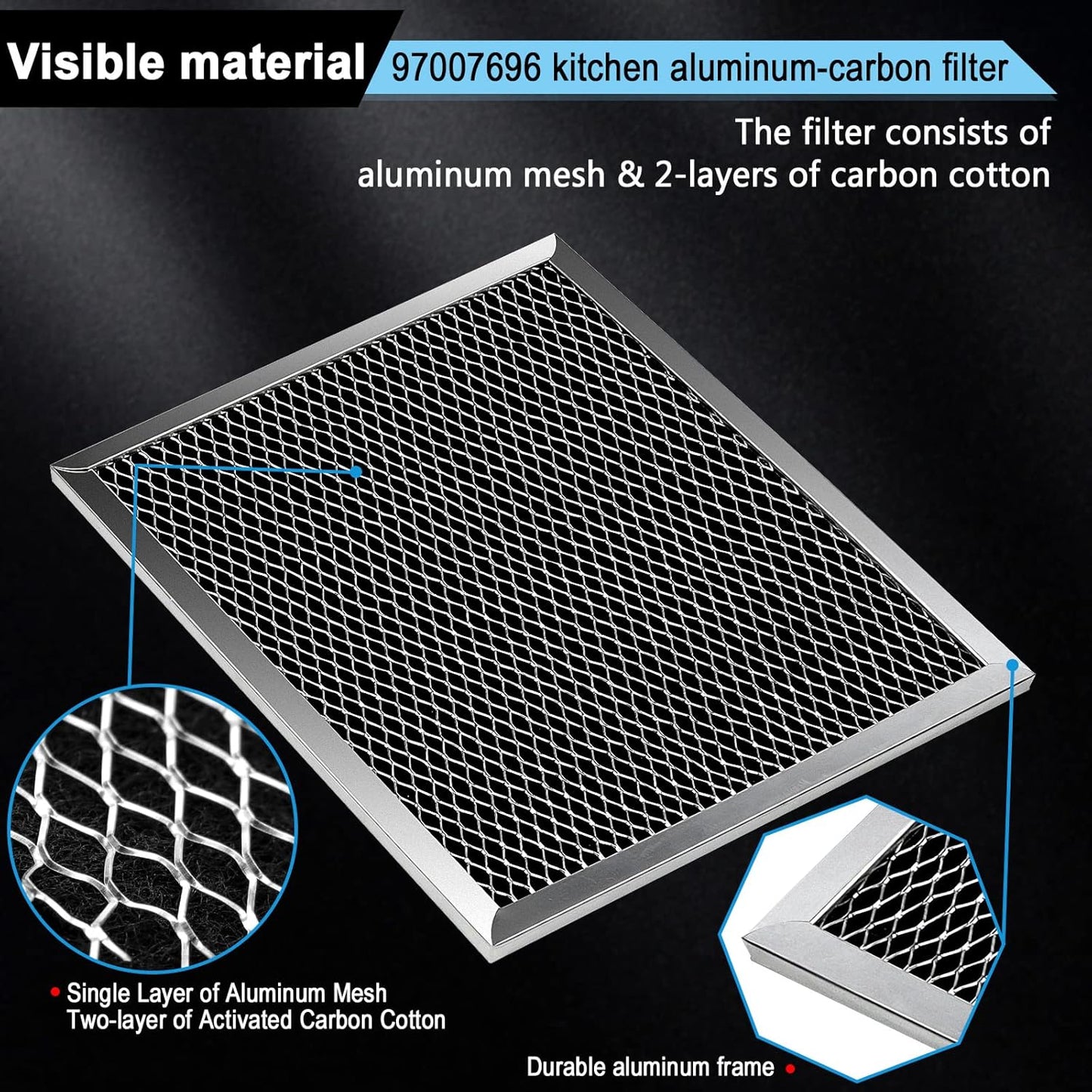 97007696 Charcoal Filter Replacement for Range Hood 41F Grease Filter 6105c 8-3/4" x 10-1/2" Aluminum Mesh Charcoal Carbon Filter Compatible with Most Brand Stove Vents -4 PACKS by Fetechmate