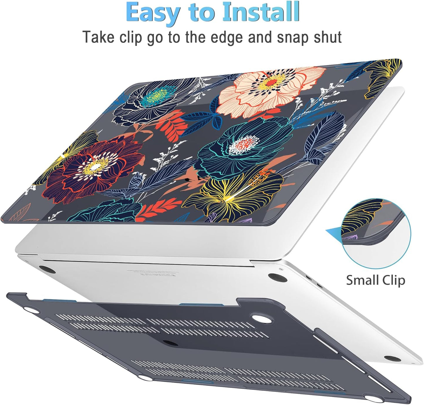 Mektron for MacBook Air 13 Case A1466/A1369 (2010-2017 Release), Snap-on Plastic Hard Shell Cover for MacBook Air 13.3 inch with Keyboard Cover, Dahlia Flowers