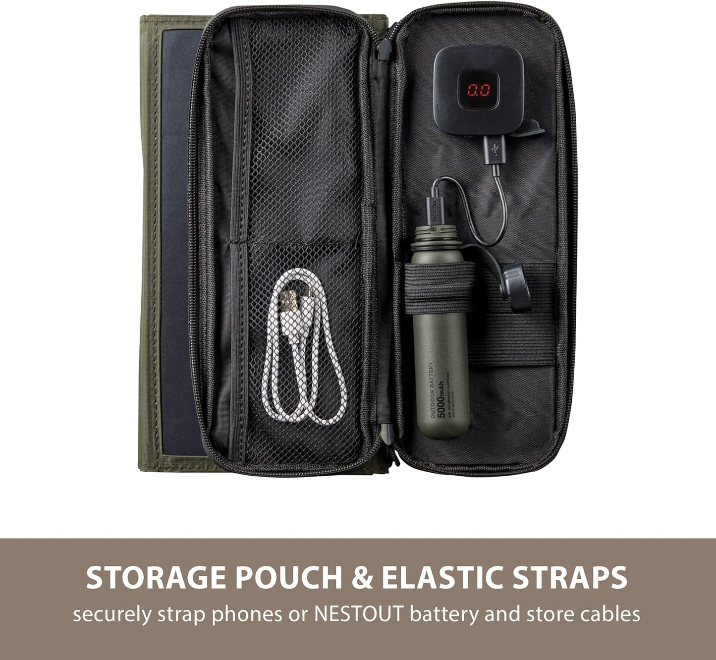 ELECOM NESTOUT Portable Solar Panel, Dual USB-A Ports, 28W Power Generation Charger for Phone Camping, Durable Water-Resistant Ripstop Nylon, Foldable Lightweight, Adjustable Stands (2-Panel)