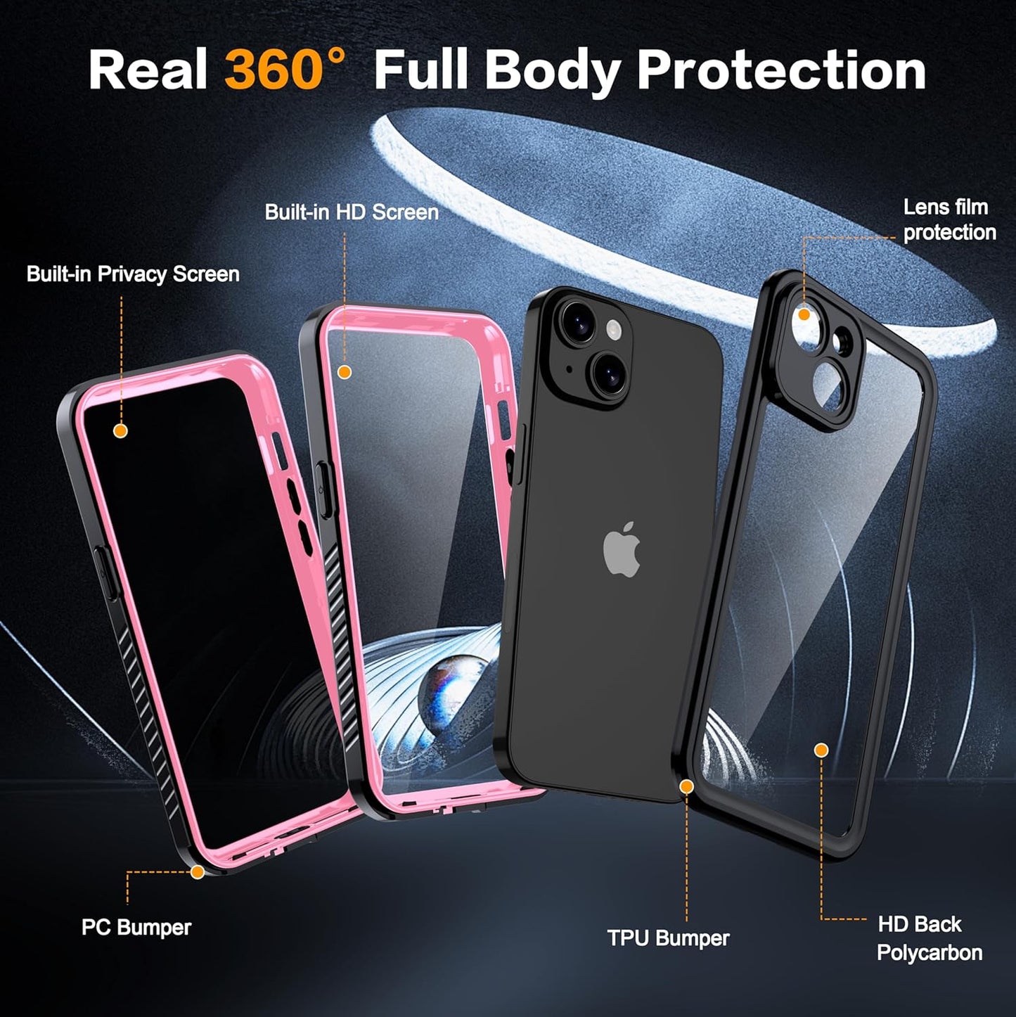 for iPhone 14 Case Waterproof - Built-in Privacy Screen Protector & HD Screen Protector [IP68 Underwater] Shockproof Dustproof Full Body Protection iPhone 14 Phone Case Pink