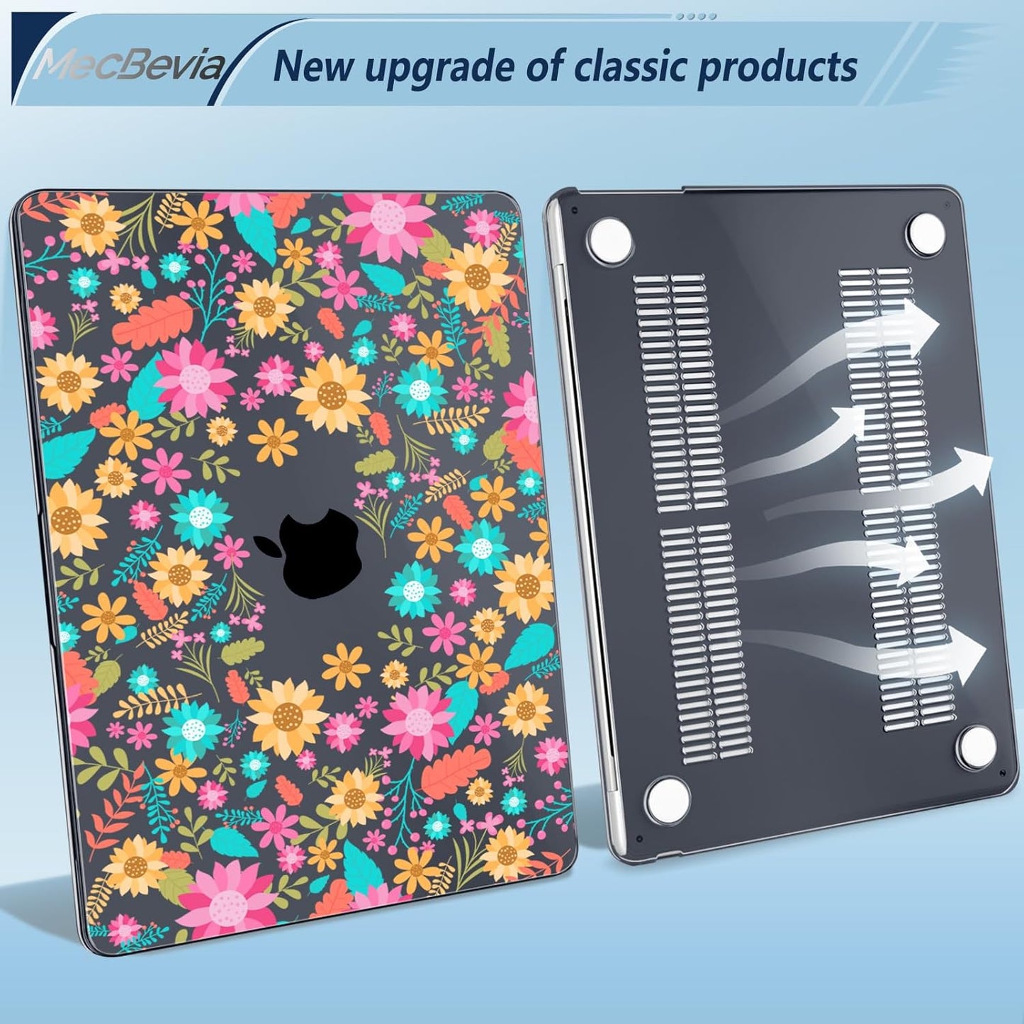 Compatible with MacBook Air 13.6 inch Case, M4 A3240/M3 A3113/M2 A2681 (Released 2025 to 2022), Hard Shell, Keyboard Cover, Screen Protector, Webcam Cover & Type-C Adapter, Colorful Flowers