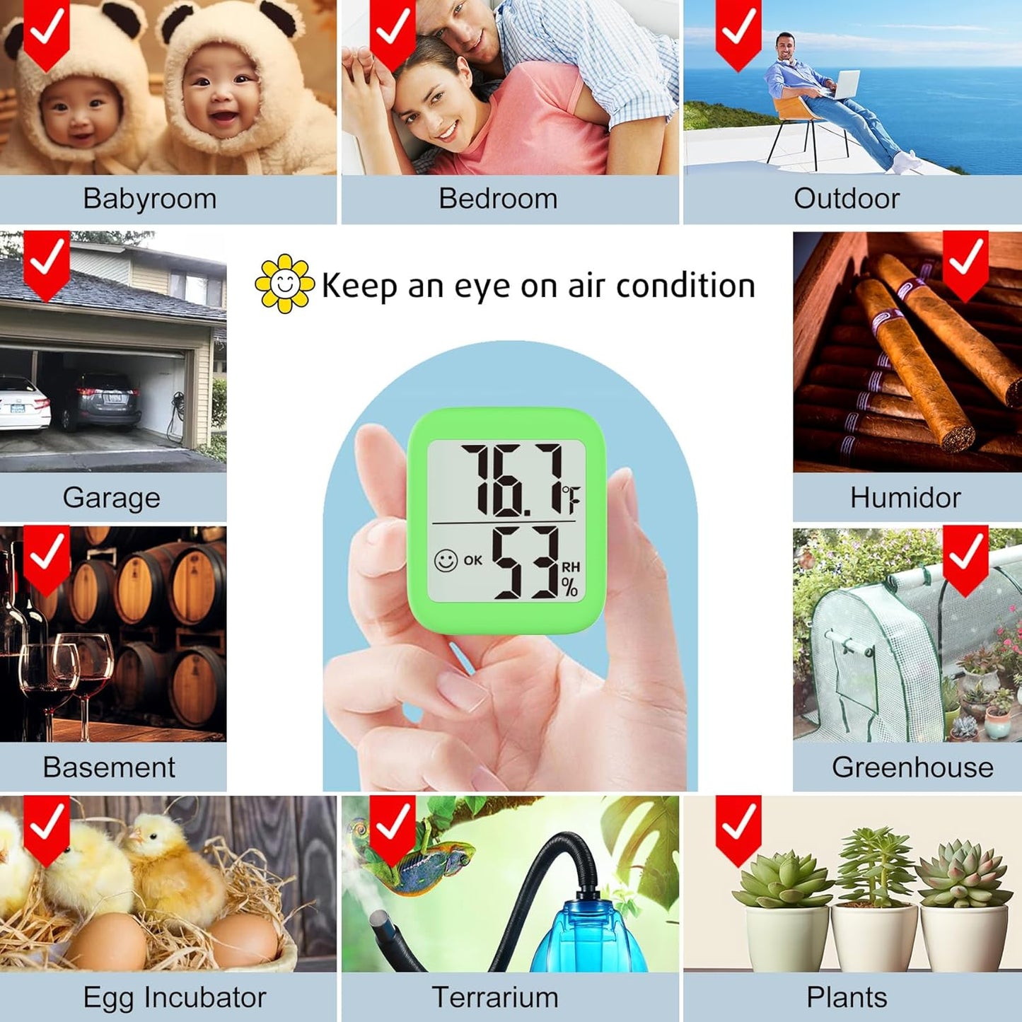Antonki 2 Pack Room Thermometer for Home, Indoor Hygrometer Humidity Meter Gauge, Digital Temperature and Humidity Sensor Monitor for House, Terrarium, Incubator, Greenhouse - Battery Included
