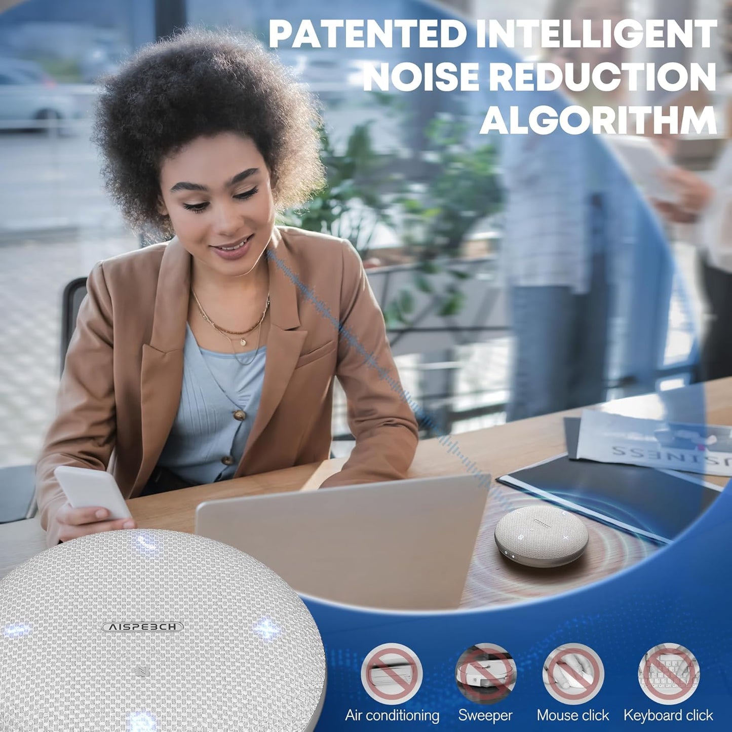 Bluetooth Conference Speakerphone M4 Conference Microphone with AI Noise Reduction AI Transcription Full-Duplex 360° Omnidirectional Voice Pickup USB Speaker for Teams Zoom Home Office, Gray