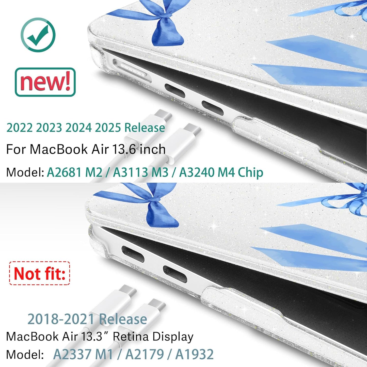 May Chen for MacBook Air 13.6 inch Case A3240 M4 A3113 M3 A2681 M2 with Retina Dispaly, 2025 2024 2023 2022 Release, Plastic Hard Shell Case with Screen Protector & Keyboard Cover, Watercolor Bows