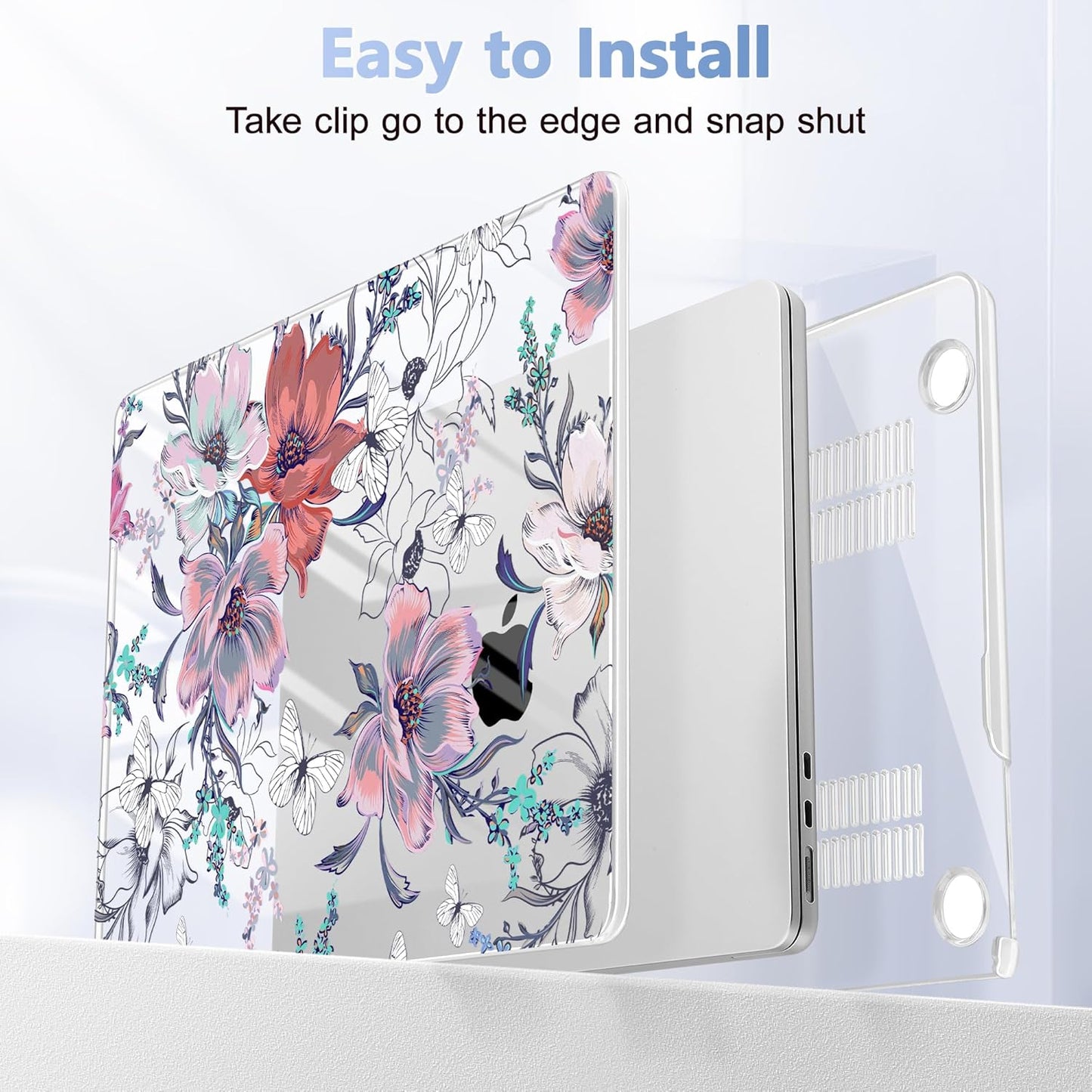Case for MacBook Air 15 Inch 2025 2024 2023 Release M4 A3241 M3 A3114 M2 A2941, Hard Shell with Screen Protector & Keyboard Cover, Compatible with Touch ID, Floral C319