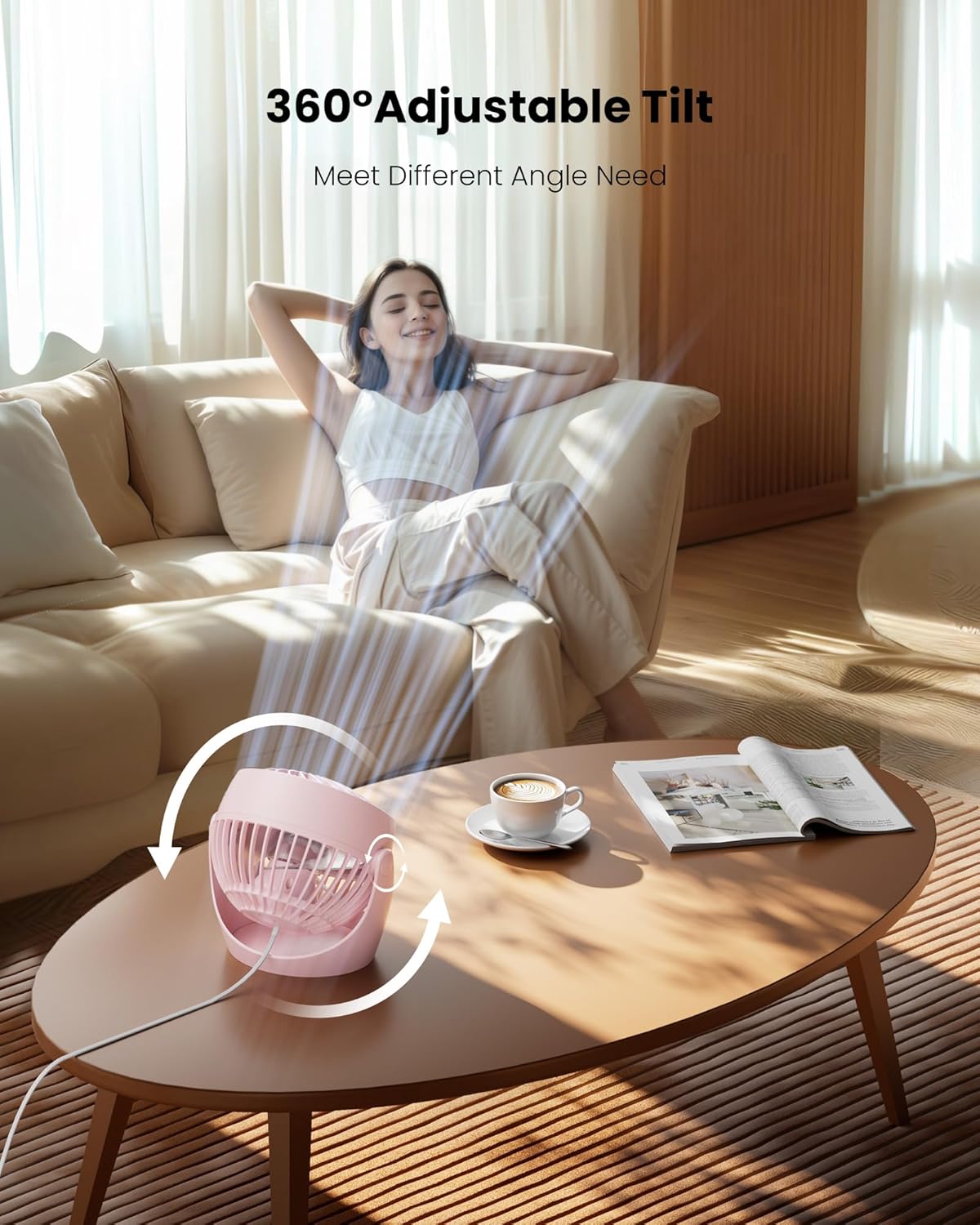 Gaiatop Desk Fan, 5-Inch Portable Electric Table Desktop Air Circulator Fans, Small but Powerful with 3 Speed 360° Adjustable Tilt for Cooling Home Dorm Office Bedroom Bathroom Kitchen, Pink