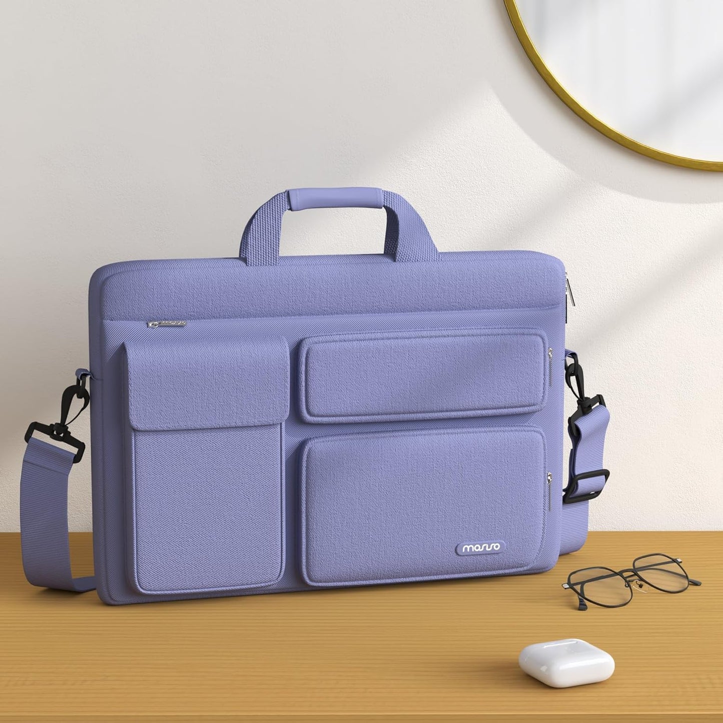 MOSISO Laptop Shoulder Bag, Computer Bag with 2 Raised&1 Flapover&1 Horizontal Pocket&Handle&Belt