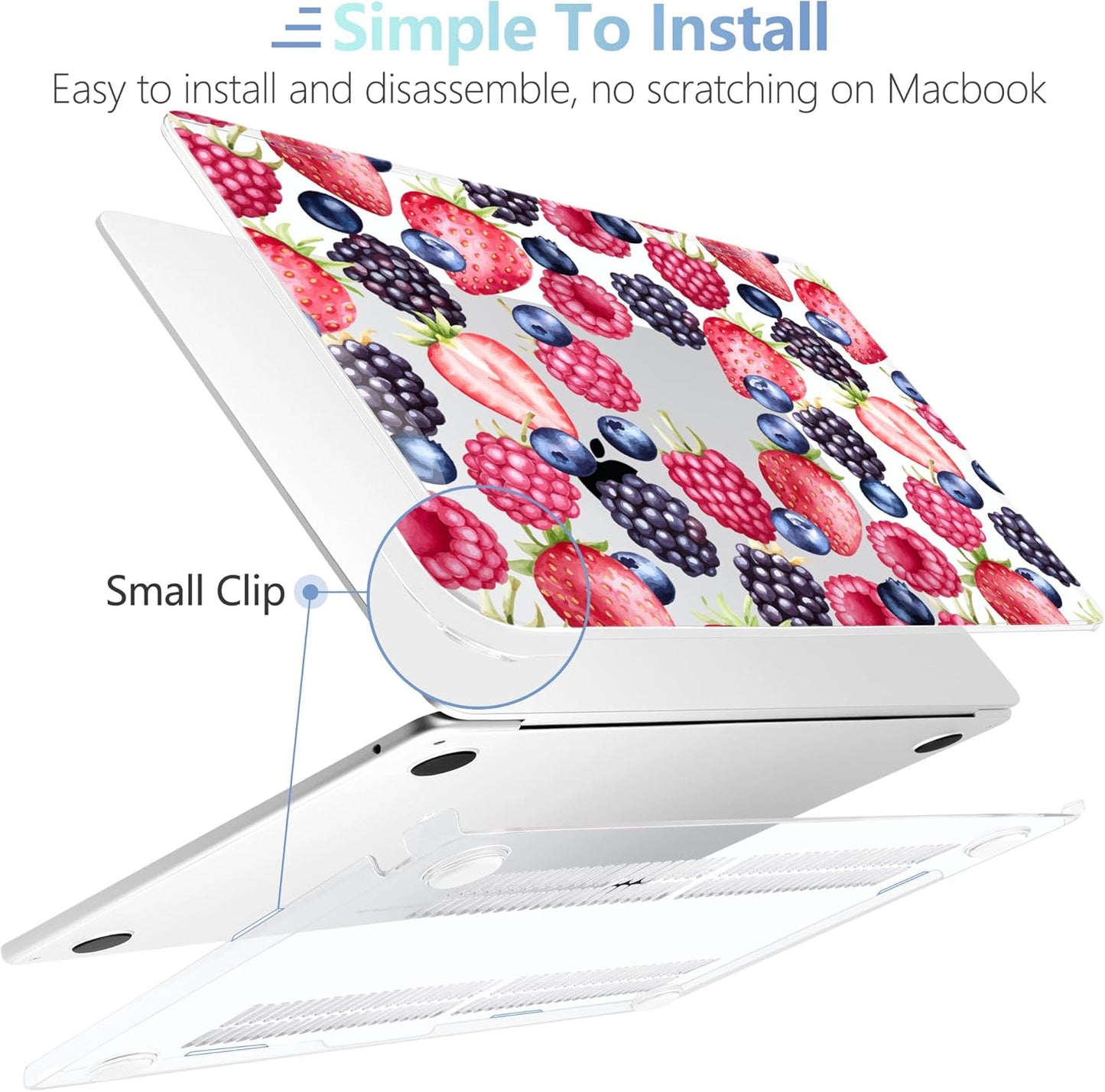 MEEgoodo Case for M4/M3/M2 MacBook Air 13.6 inch Case 2025 2024 2022, Fit Model A3240/A3113/A2681, Laptop Hard Shell with Keyboard Cover Compatible with MacBook Air 13 inch, Fresh Berries Pattern