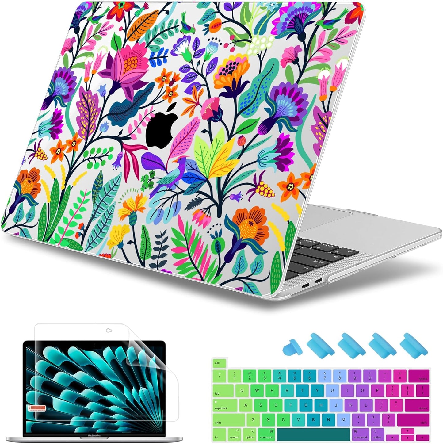 May Chen Compatible with MacBook Pro 13 inch Case 2022 2021 2020 Release Models A2338 M2 M1 A2251 A2289, Plastic Hard Shell Case Keyboard Cover for Mac Pro 13" with Touch Bar & Touch ID, Floral Leaves
