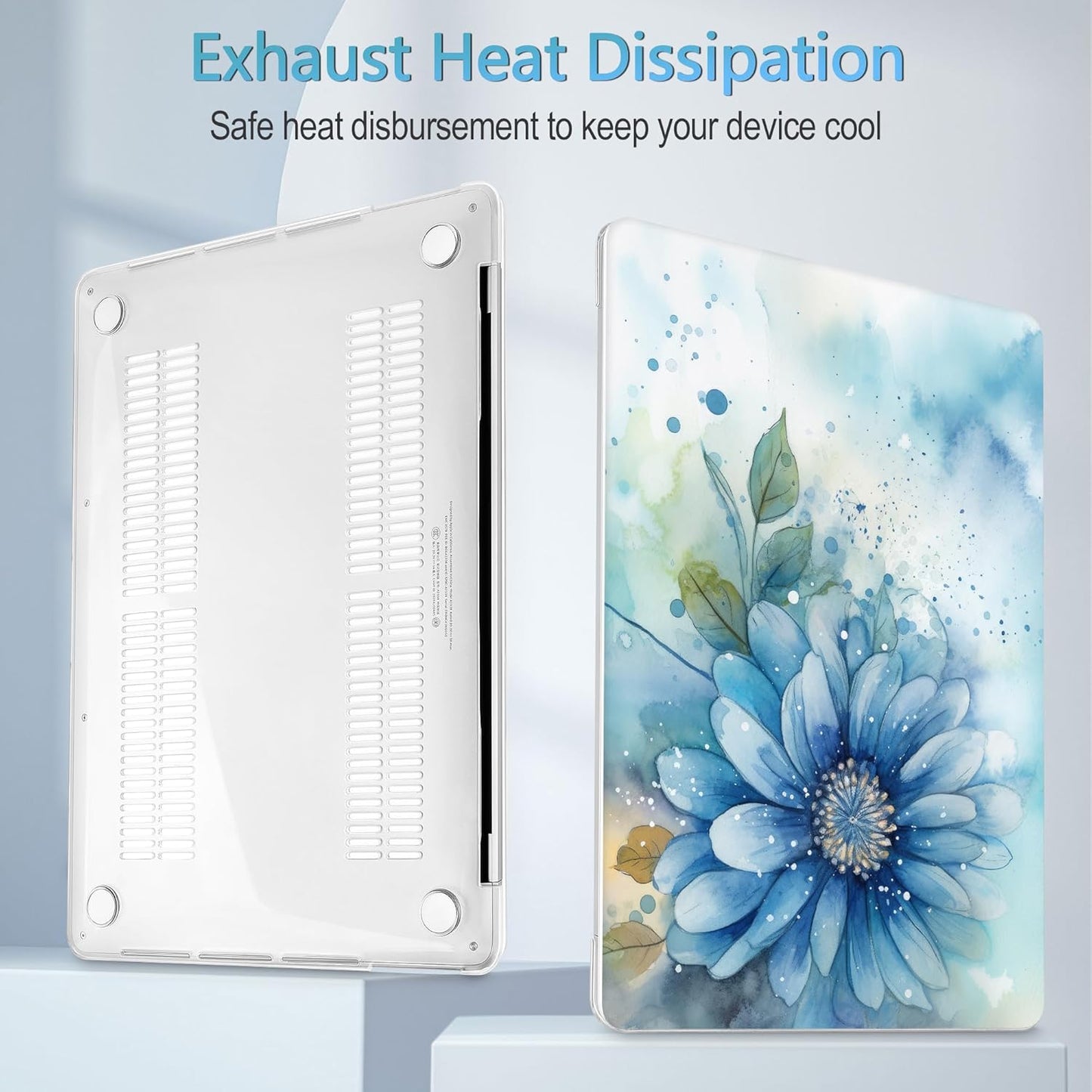 Mektron for MacBook Pro 13-inch Case 2022 2021 2020 Release A2338 M2 M1 A2289 A2251, Printed Plastic Hard Shell Cover for MacBook Pro 13.3-inch Touch Bar Fits Touch ID, Watercolor Blue Flower