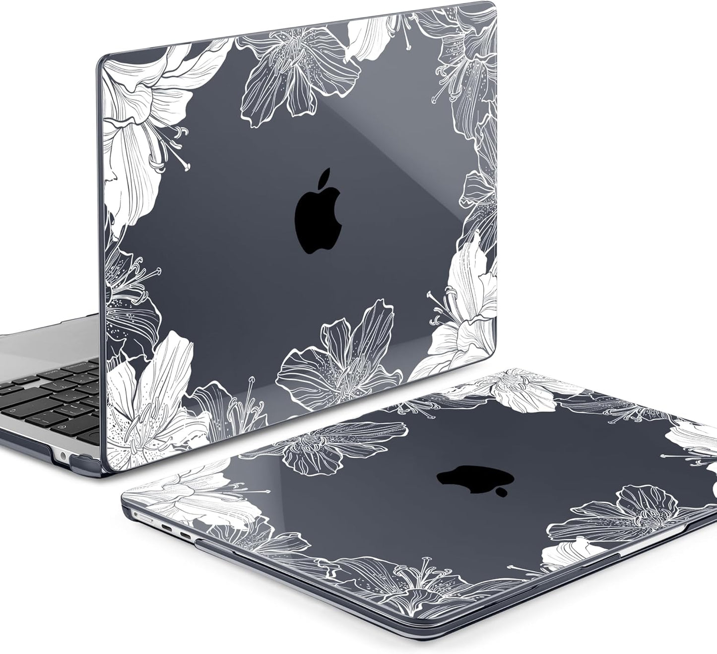 MEEgoodo Case for M4/M3/M2 MacBook Air 13.6 inch Case 2025 2024 2022, Fit Model A3240/A3113/A2681, Laptop Hard Shell with Keyboard Cover Compatible with MacBook Air 13 inch, Lily Floral