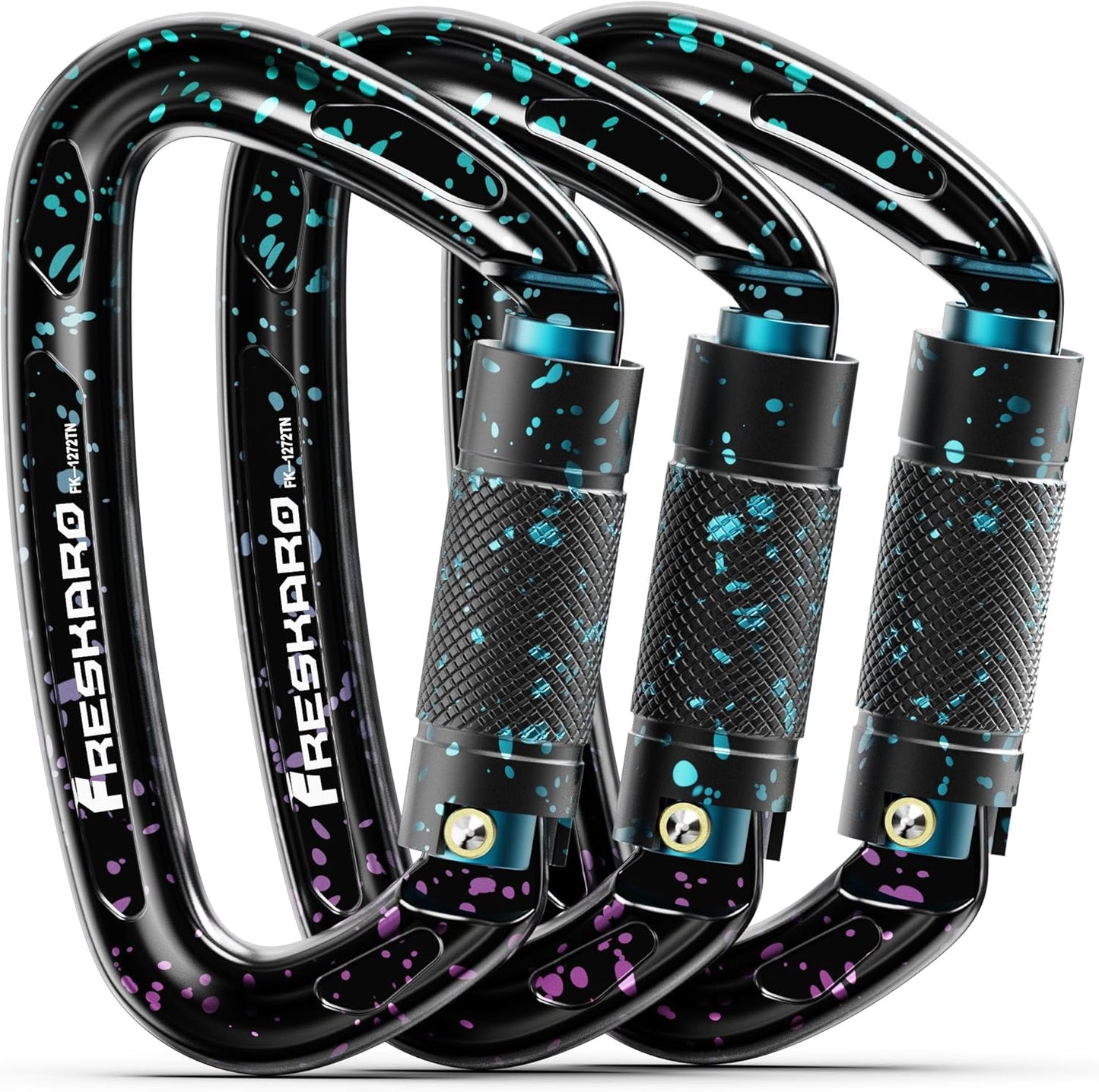 FresKaro UIAA Certified 25KN Auto Locking Climbing Carabiner Clips, Twist Lock, and Heavy Duty Carabiners for Rock Climbing, Rappelling, and Mountaineering, D Shaped