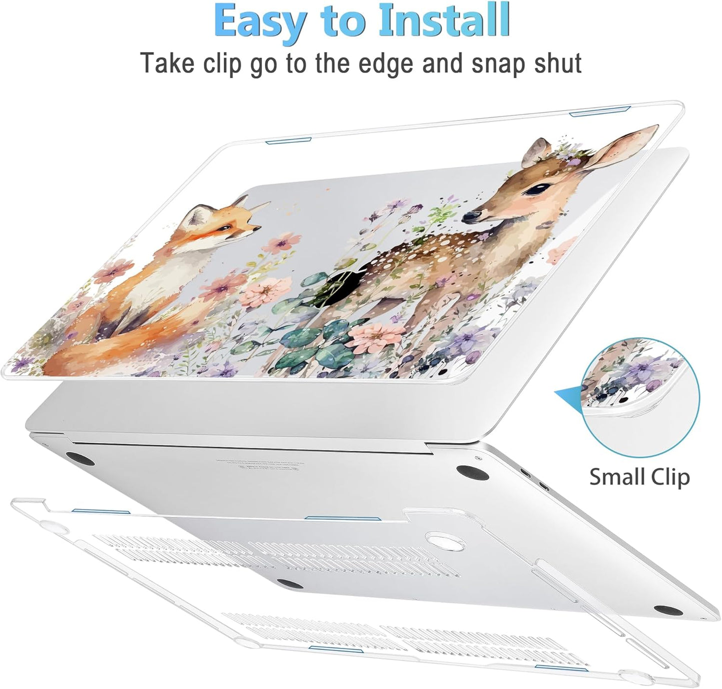 Mektron Case for MacBook Pro 16 Inch A2141 Cover 2019 Release 16" with Liquid Retina Display/Touch ID, Plastic Hard Shell with Keyboard Skin & Screen Protector & Dust Plug, Fox and Deer