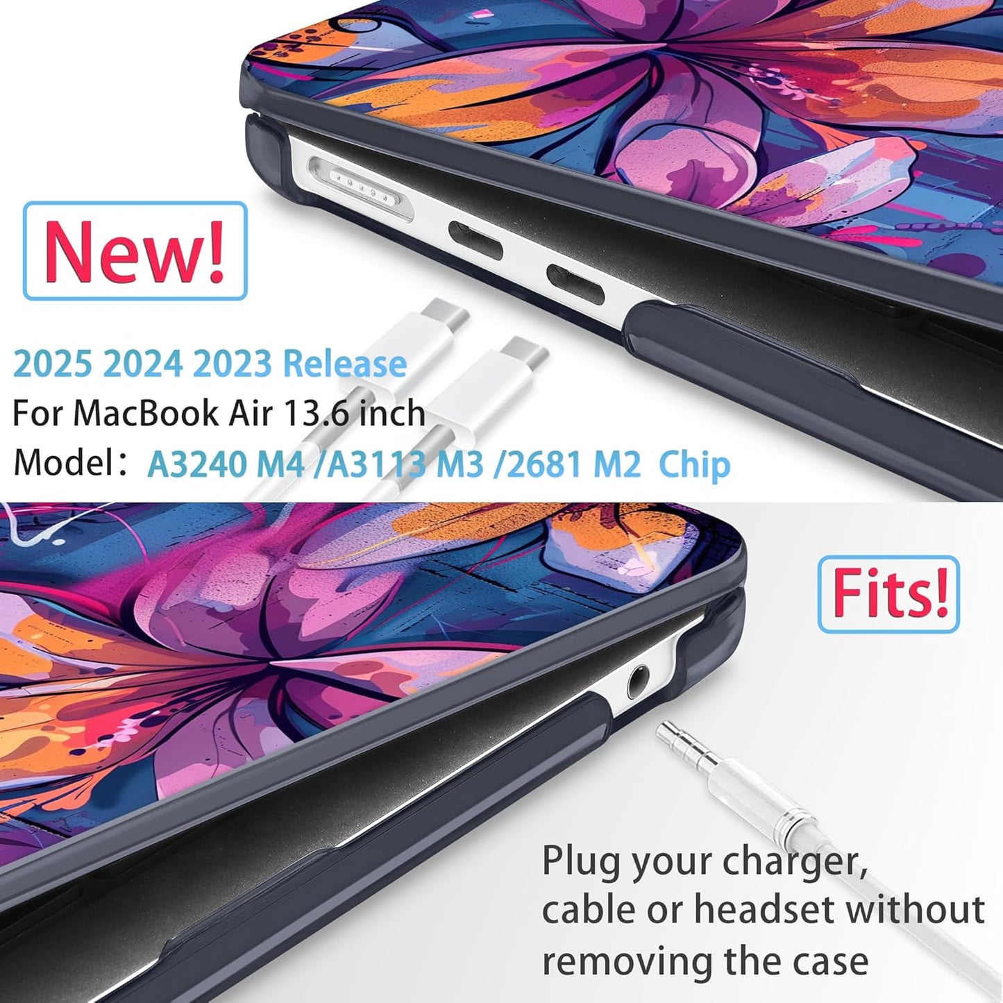 Mektron for 2025 M4 MacBook Air 13.6 Inch A3240 Case Fits 2023 A2681 M2 2024 A3113 M3 Chip with Liquid Retina Display Touch ID, Printed Plastic Hard Shell Cover for MacBook Air 13.6", Graffiti Flower