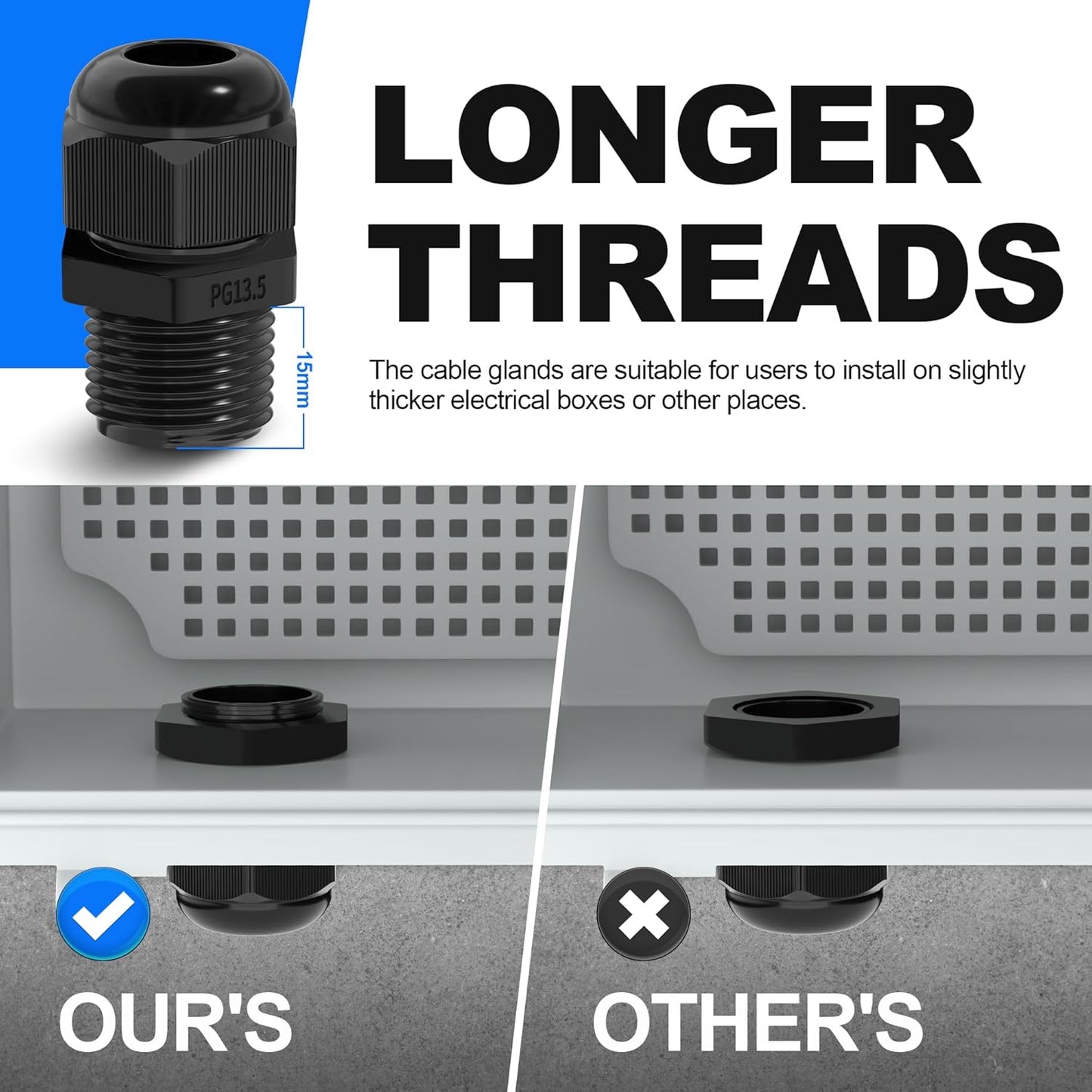 Joinfworld 72pcs Cable Glands Kit Waterproof Strain Relief Cord Connector Grip Weatherproof Cable Pass Through PG7 1/4" 1/2" 3/4" 1" NPT Wire Grommet