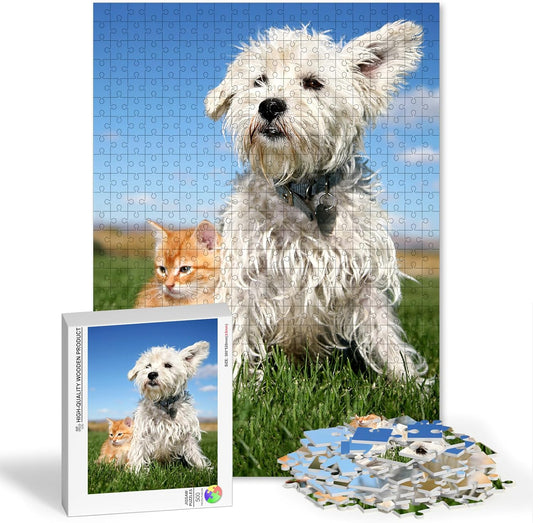 Custom 500 Piece Puzzle for Father's Day, Personalized Puzzle from Photos, Make a Puzzl e from a Photo, Wooden P-uzzle Jigsaw for Dad, Family, Wedding, Kids, Pet(15 * 20.5In Vertical)