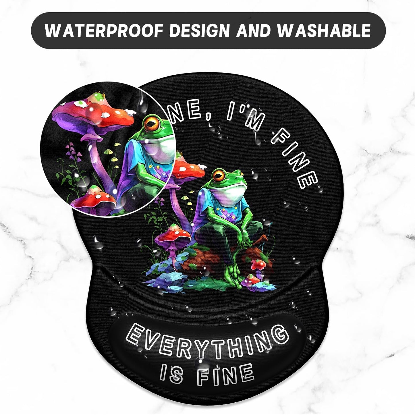 ITNRSIIET Ergonomic Mouse Pad with Gel Wrist Support Small Wrist Rest Smooth Surface Non-Slip PU Base Comfortable Office Supplies Pain Relief, 8.7 x 7.2 inches, Unhappy Frog