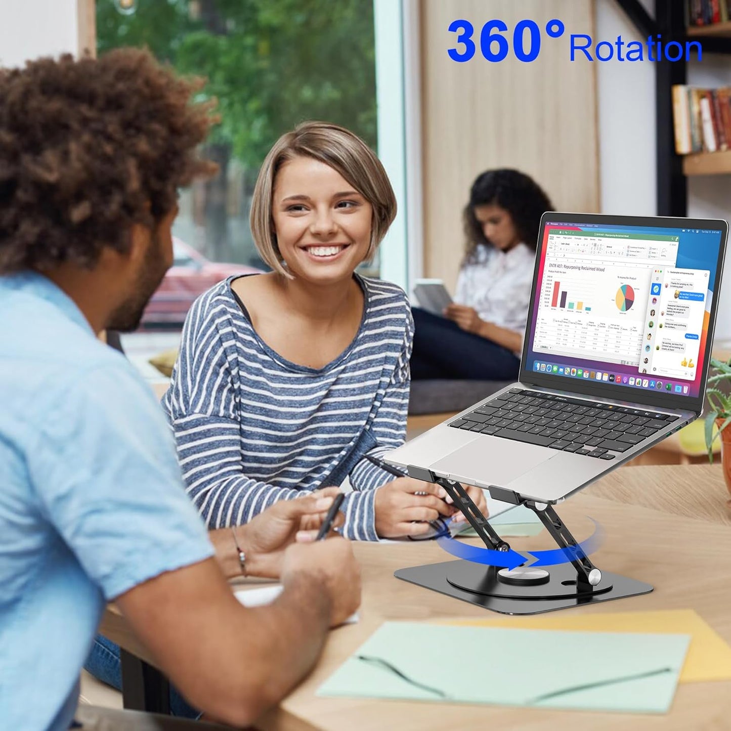 Laptop Stand,with 360°Rotating Base,External Cooling Fan,Adjustable RGB Lighting,Ergonomic Foldable Notebook Computer Holder.Compatible with All 10-17" Laptops Tablets,Black