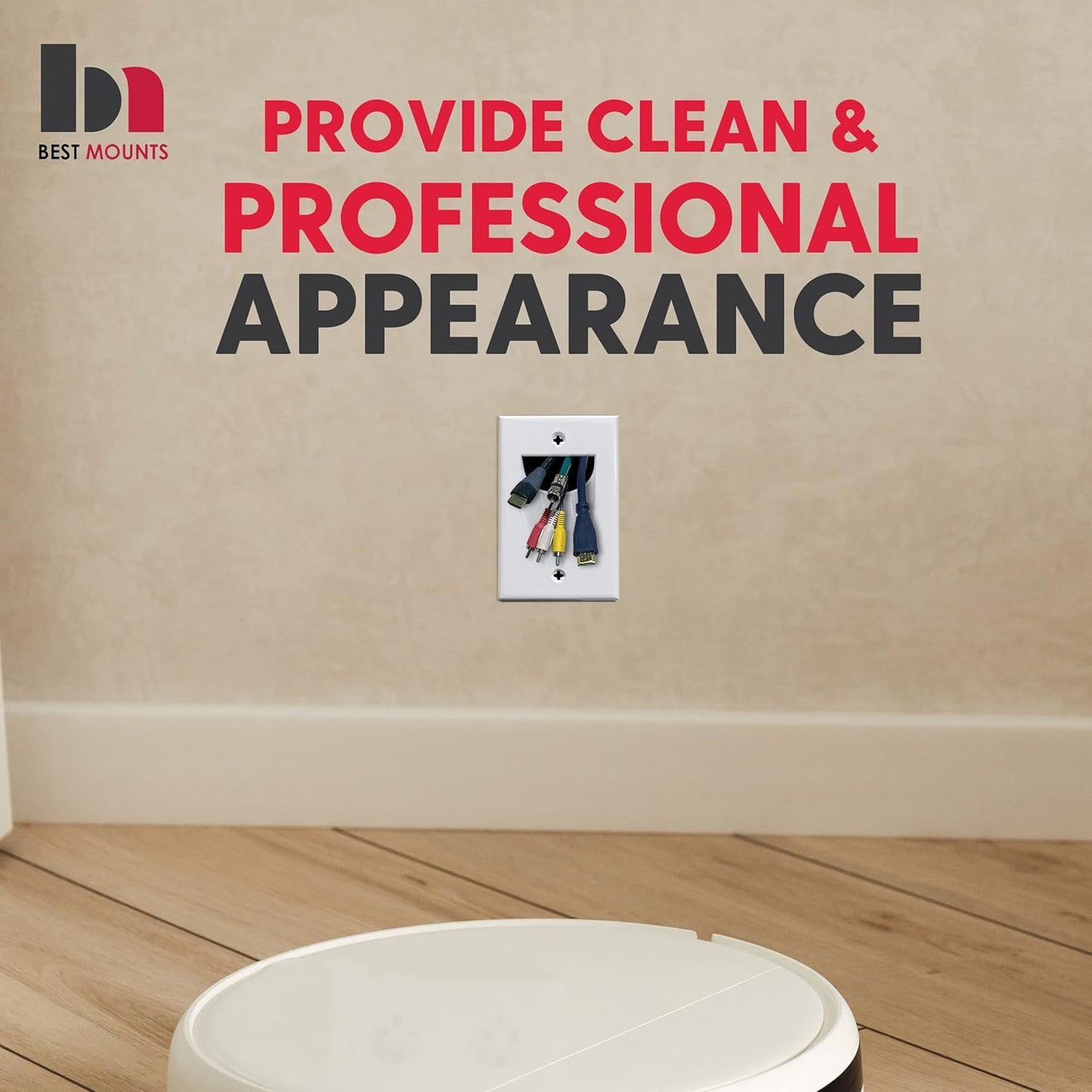 BestMounts - 288 Pack Inner Nose Behind Wall Cable Management TV Cord Hider for Wall Mounted TV - Single Gang Low Voltage Recessed Wall Plates Cable Pass Through for Wires, HDTV, HDMI (White)