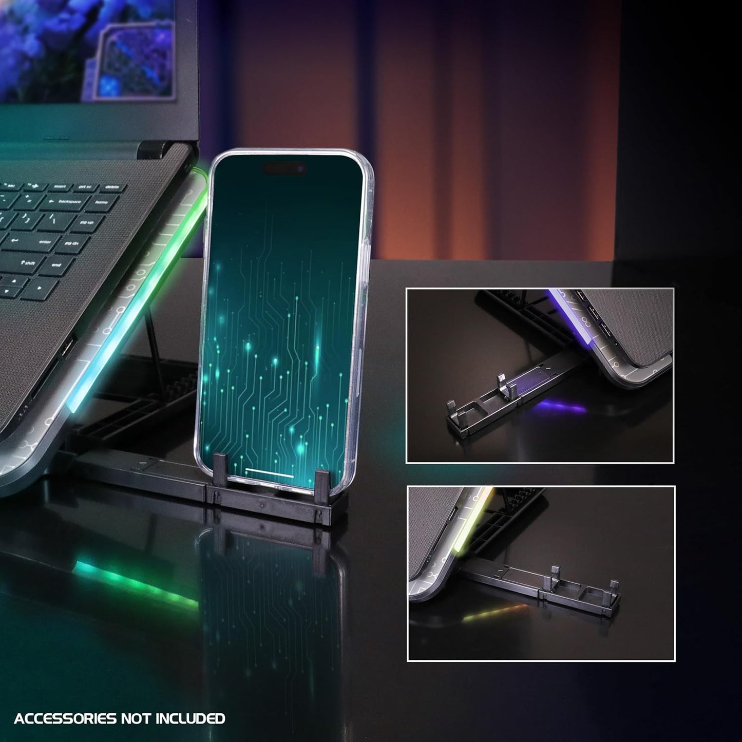 ENHANCE Gaming Voltaic 2 Laptop Cooling Stand - Laptop Cooling Pad with 6 Blue LED Fans, 7 Height Settings, RGB Lighting - Metal Top Cooler Pad with Phone Stand, 2 USB Ports for up to 17 inches