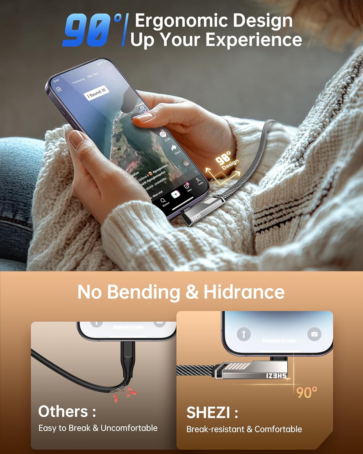 4-in-1 USB C Cable 5FT Compatible with Lightning Cable 90 Degree Fast Charging Flat Nylon Braided for iPhone/iPad Charger Cord Multi Charge Cord with L/USB C/USB A Ports, Grey