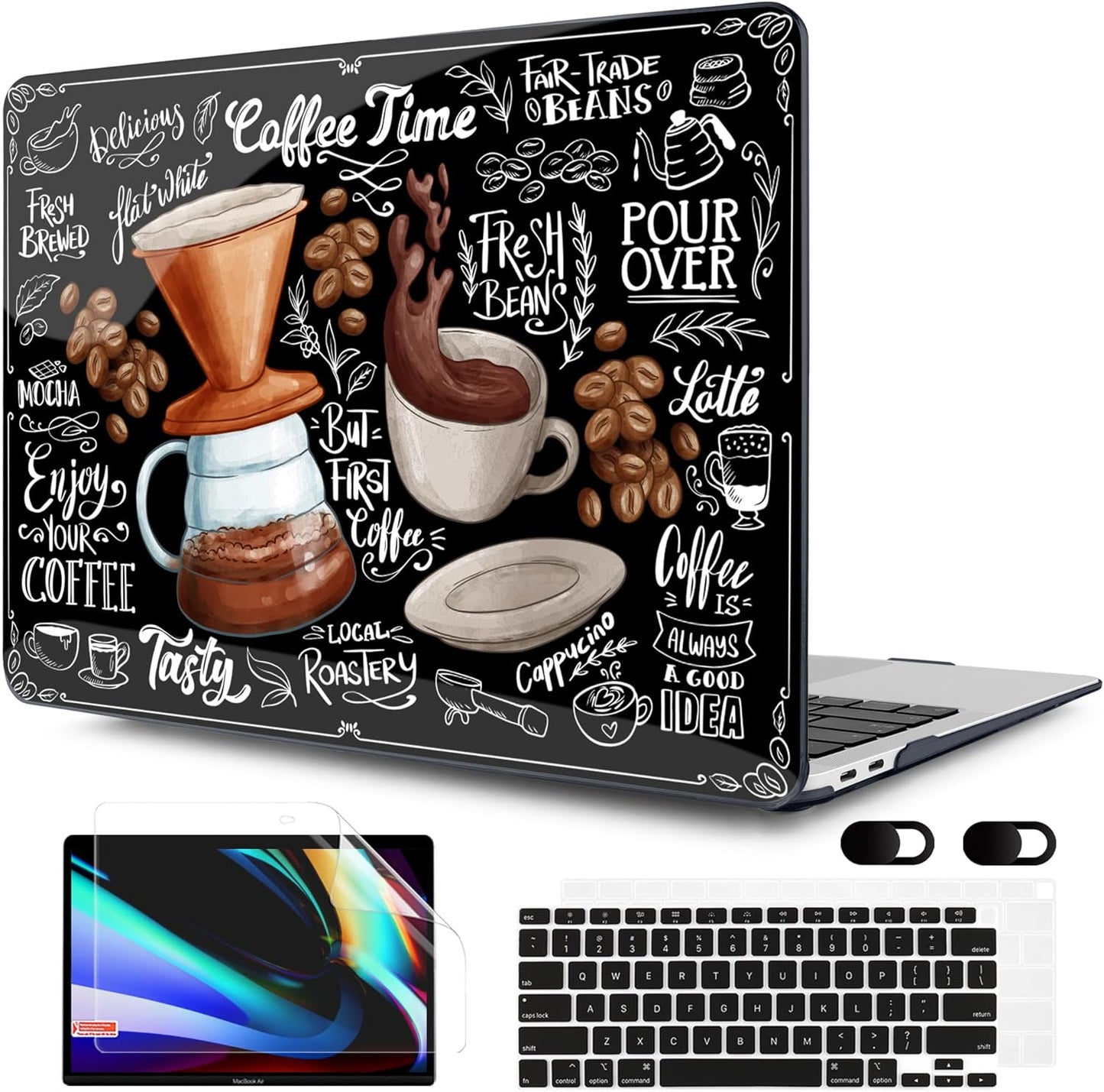 MEEgoodo for MacBook Air 13 inch Case 2021 2020 2019 2018 Released A2337 M1 A2179 A1932 with Touch ID, Plastic Hard Shell & Keyboard Cover Compatible with MacBook Air Case 13.3, Coffee